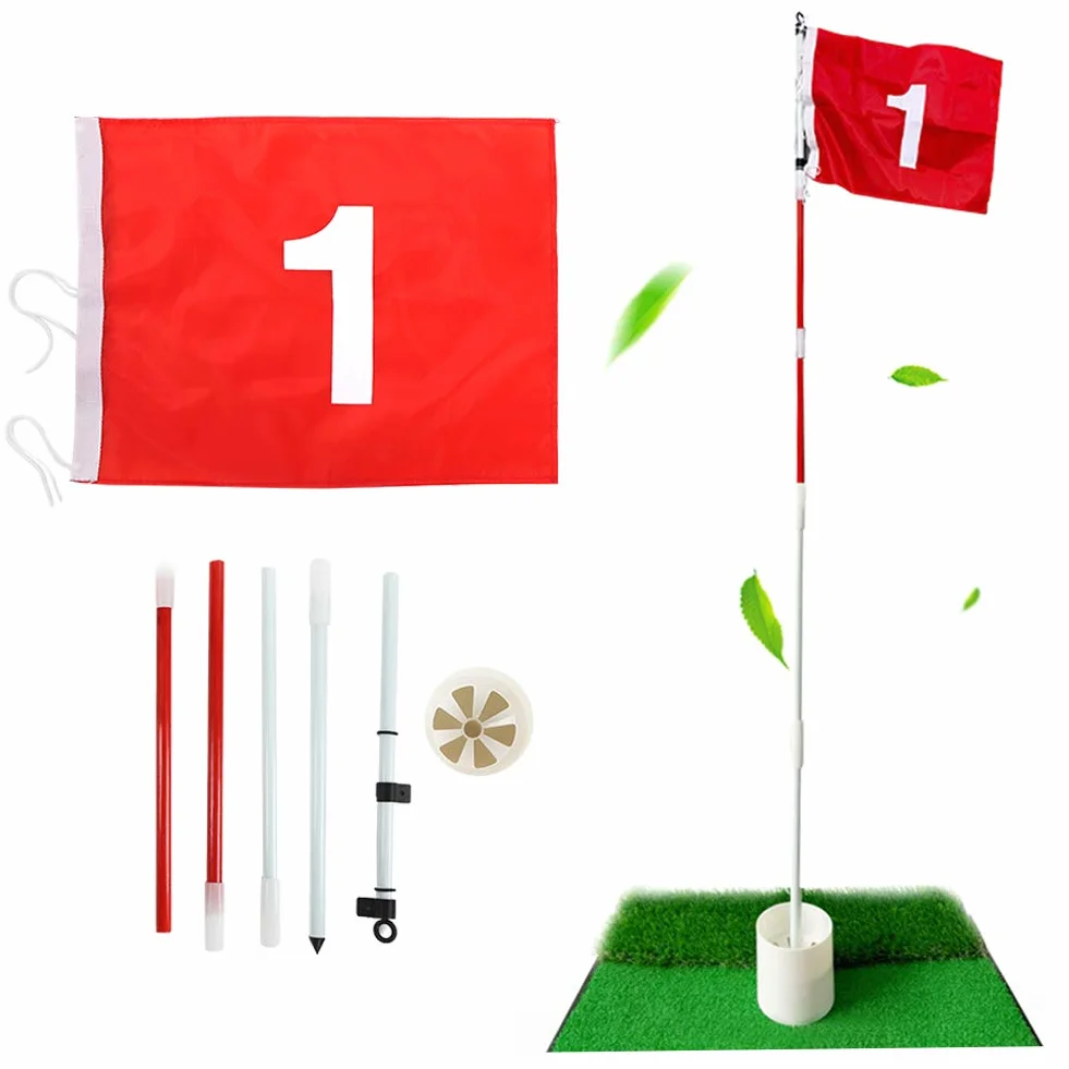 Mât de Golf, Amovible 5 Sections avec Gobelets Drapeau Vert pour Entraînement et Compétition Clubs Joueurs