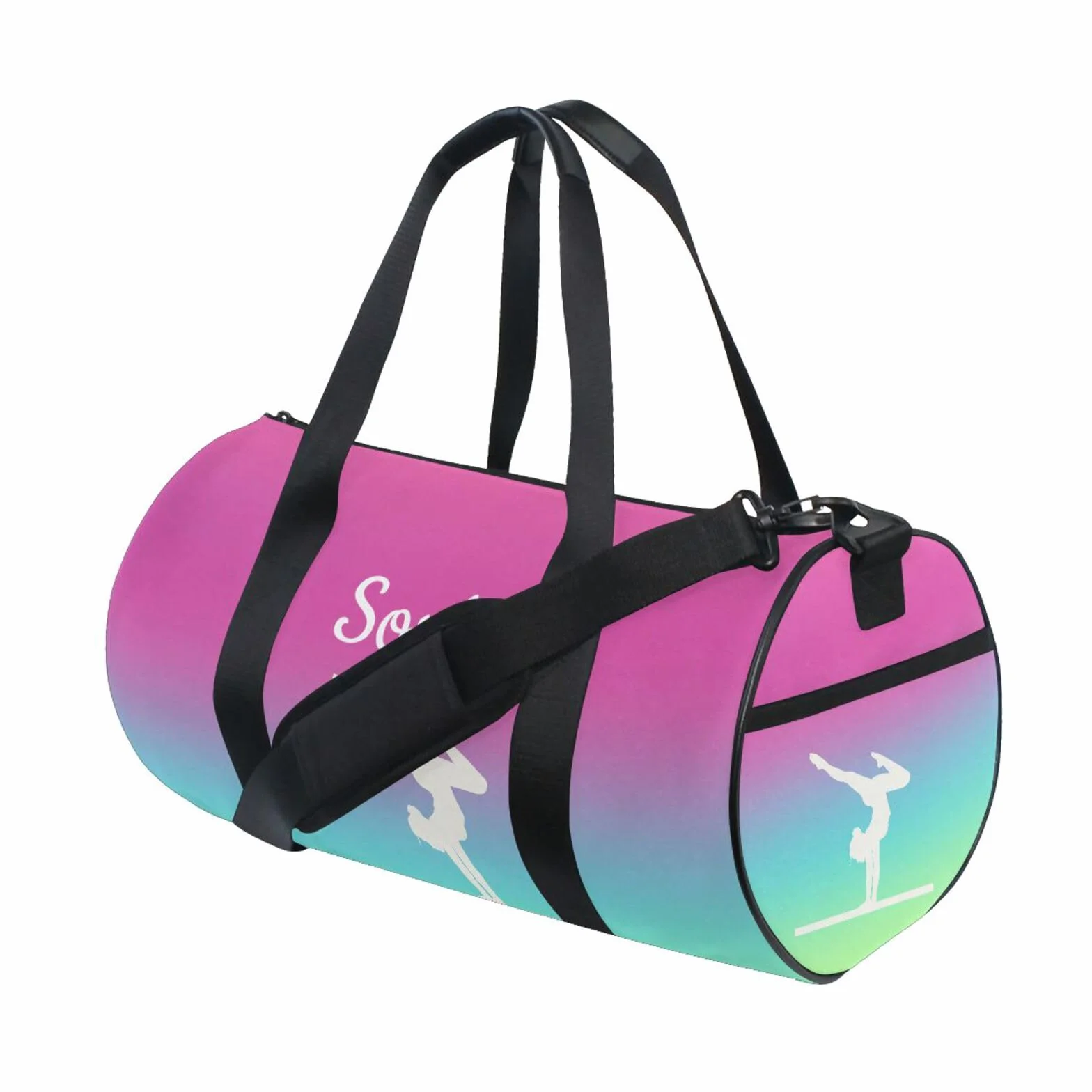Sac de sport personnalisé pour filles avec motif dégradé corail - Nom personnalisé - Sac de gym pour enfants - Sacs de danse - Équipement de gymnastique - Rangement - Cadeaux de gymnastique pour