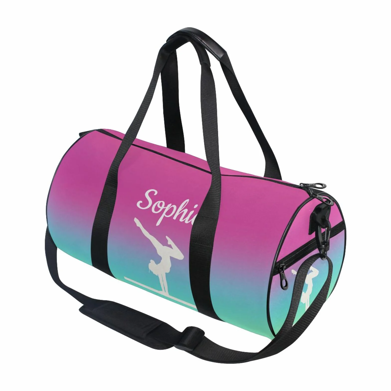 Sac de sport personnalisé pour filles avec motif dégradé corail - Nom personnalisé - Sac de gym pour enfants - Sacs de danse - Équipement de gymnastique - Rangement - Cadeaux de gymnastique pour