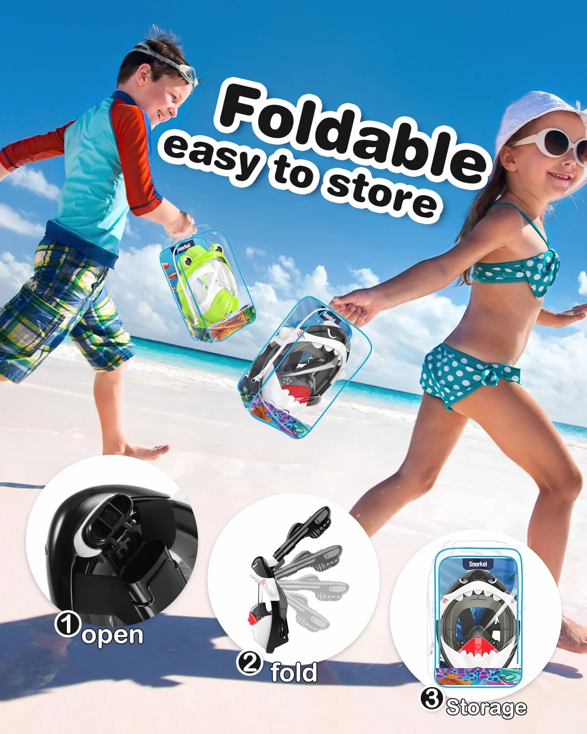 Masque de Plongée Enfants Intégral,180° HD Anti-Leak Anti-Fog Masque de plongée pour Kinds Système de Jouets avec Tuba à Sec Design Mignon pour Les Enfants de 4~14 Ans