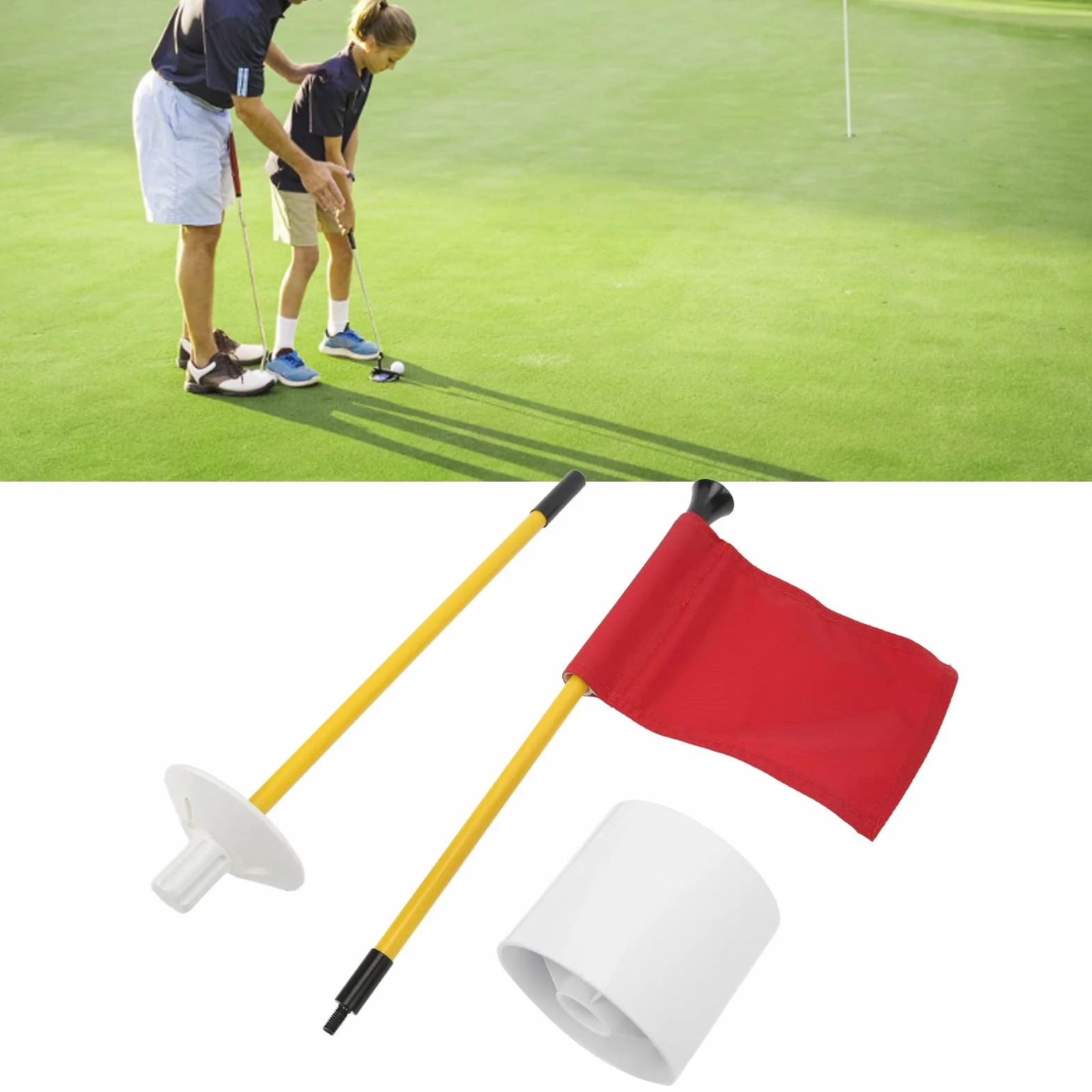 Ensemble de drapeaux pour trous de golf, tige de drapeau portable détachable en 2 sections pour mini green de putting, entraînement dans la cour avec trou de drainage et drapeau en (Rouge)