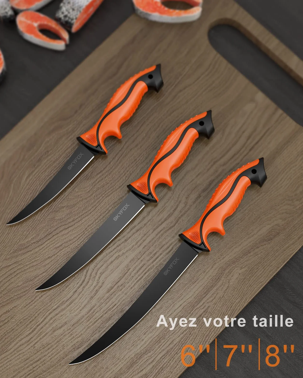 SkyFox Couteau à Fileter Poisson 20 cm Lame Inoxydable Flexible Manche Ergonomique