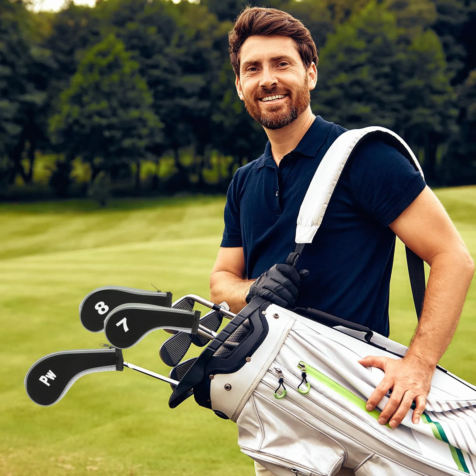 PATIKIL Housse pour Tête De Club De Golf, 12 Pcs Housses pour Fers De Golf en Néoprène Housse pour Driver Cadeaux pour Amateurs De Golf pour Hommes Femmes, Bleu Foncé/Noir