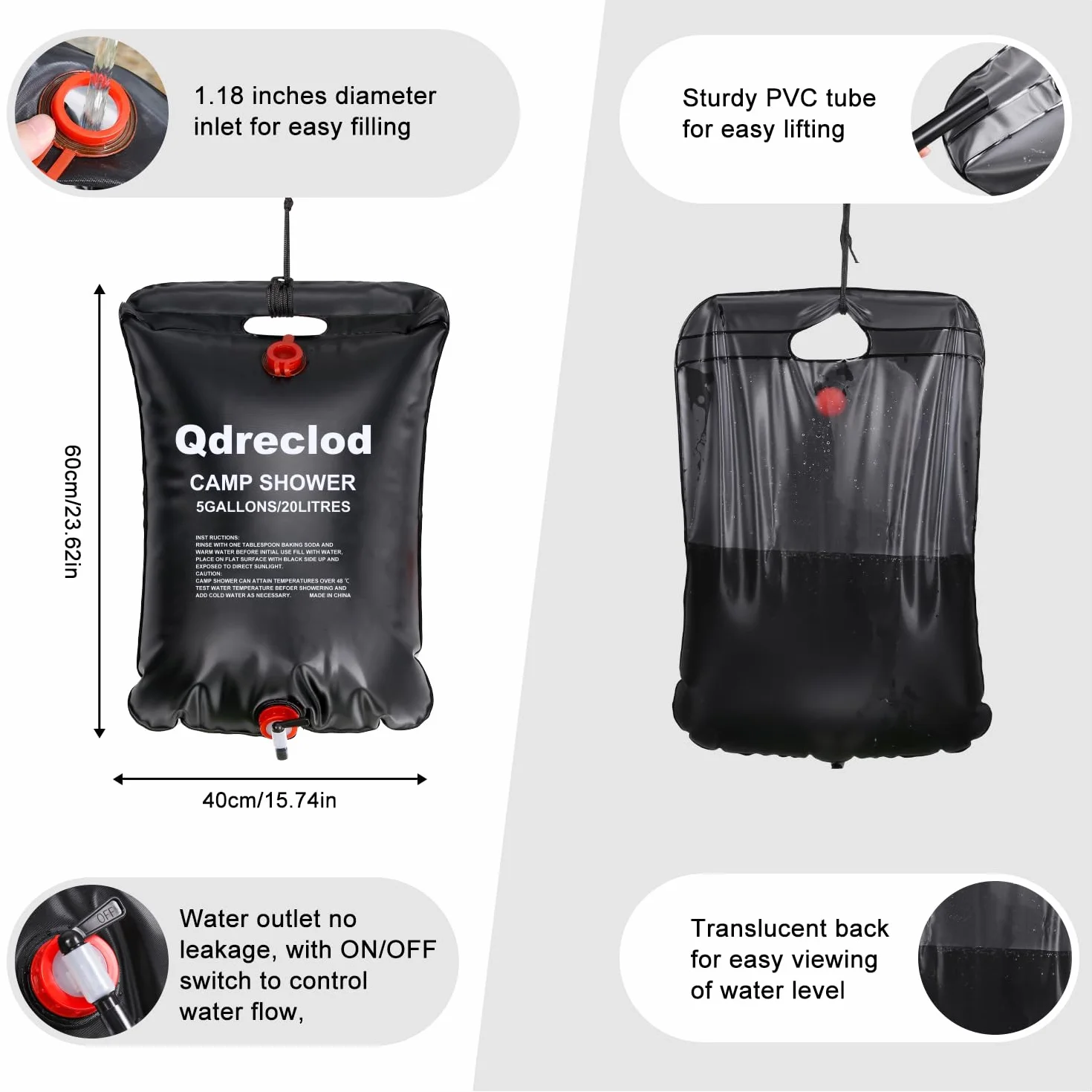 Lot 2 PCS Douche Solaire, 20L Sac de Douche Solaire Camping Pliable Sac de Douche Camping Portable Solaire Chauffe Sac de Douche de Sport Camping Randonée