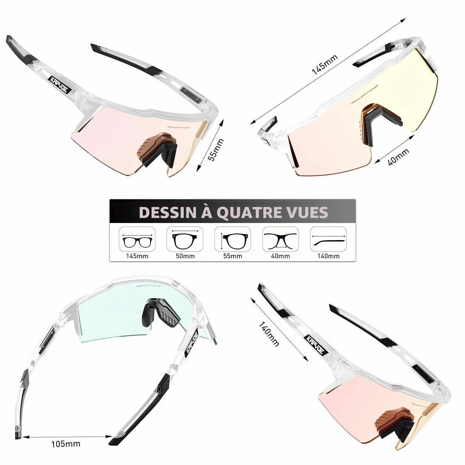 KAPVOE Lunettes Cyclisme Photochromique Tr90 Cadre Vélo VTT Protection UV400 K9023