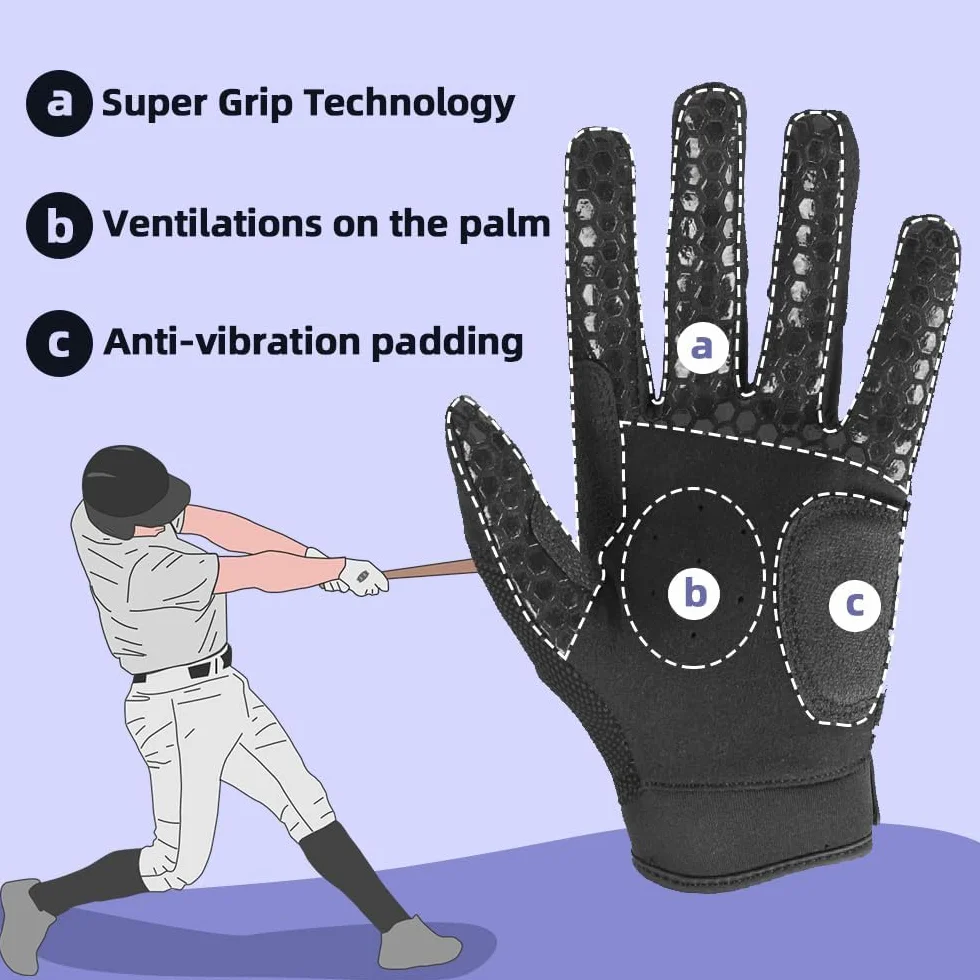 Seibertron B-A-R Pro 2.0 Signature Gants de Baseball/Softball Batting Gloves Super Grip Finger Fit for Adult and Youth/Adulte and Junior