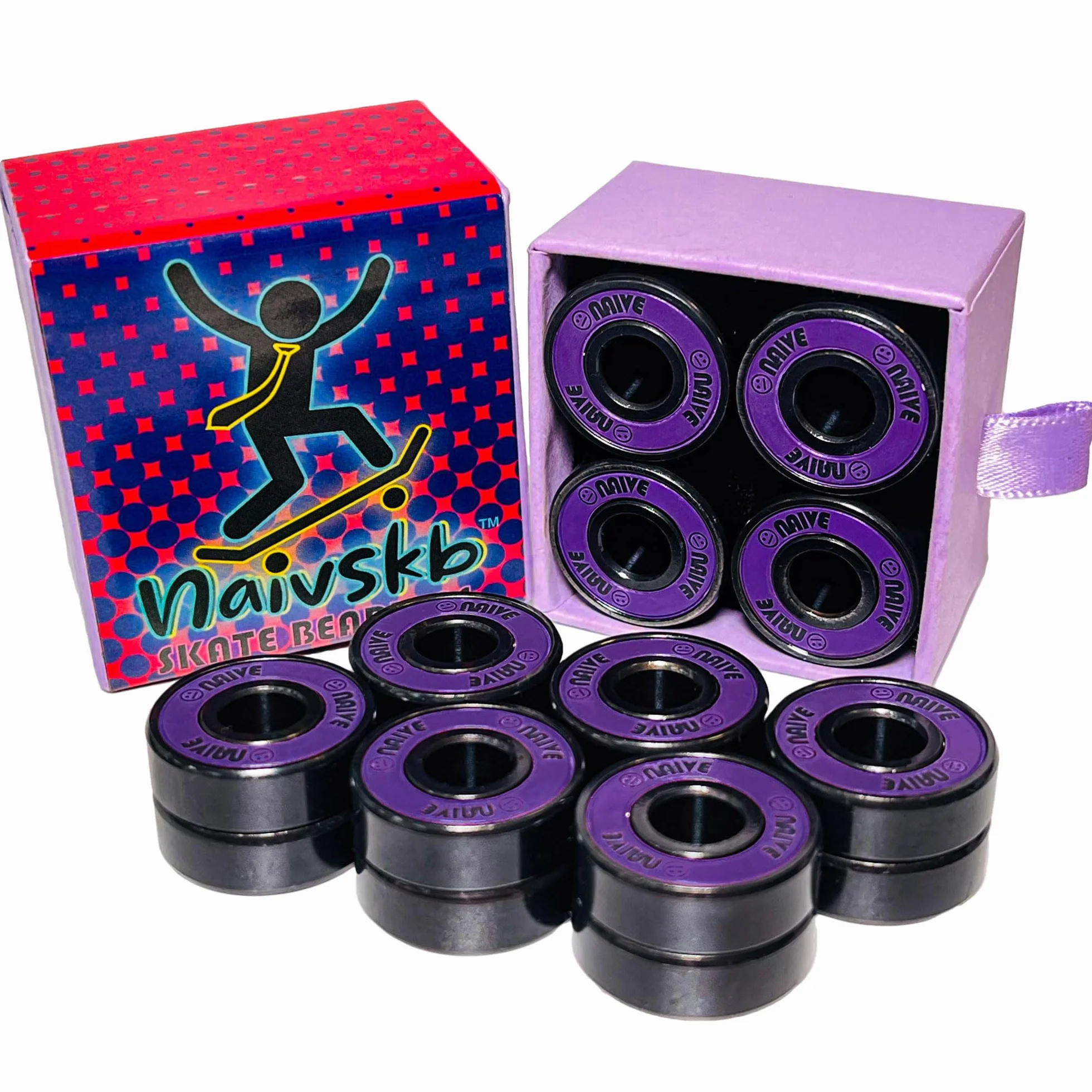 Lot de 16 roulements de 8 mm - Précision 608 - Pour quad en ligne - Roller Derby - Longboard (violet fluo)