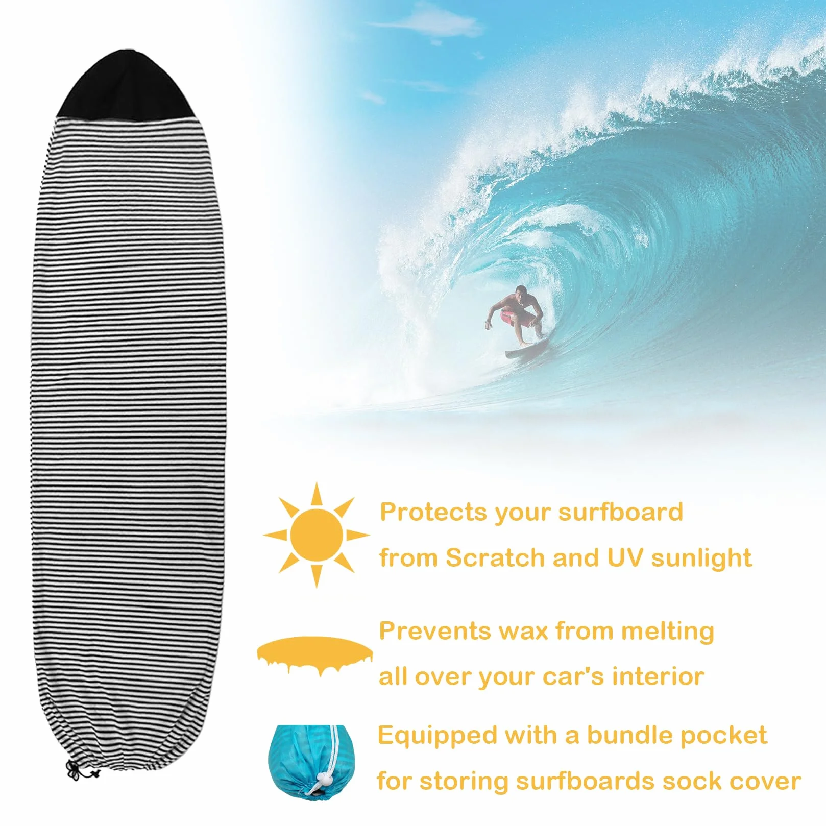 Housse de protection pour planche de surf pour longboard, paddleboard, planche de surf, planche de surf, housse avec cordon de serrage
