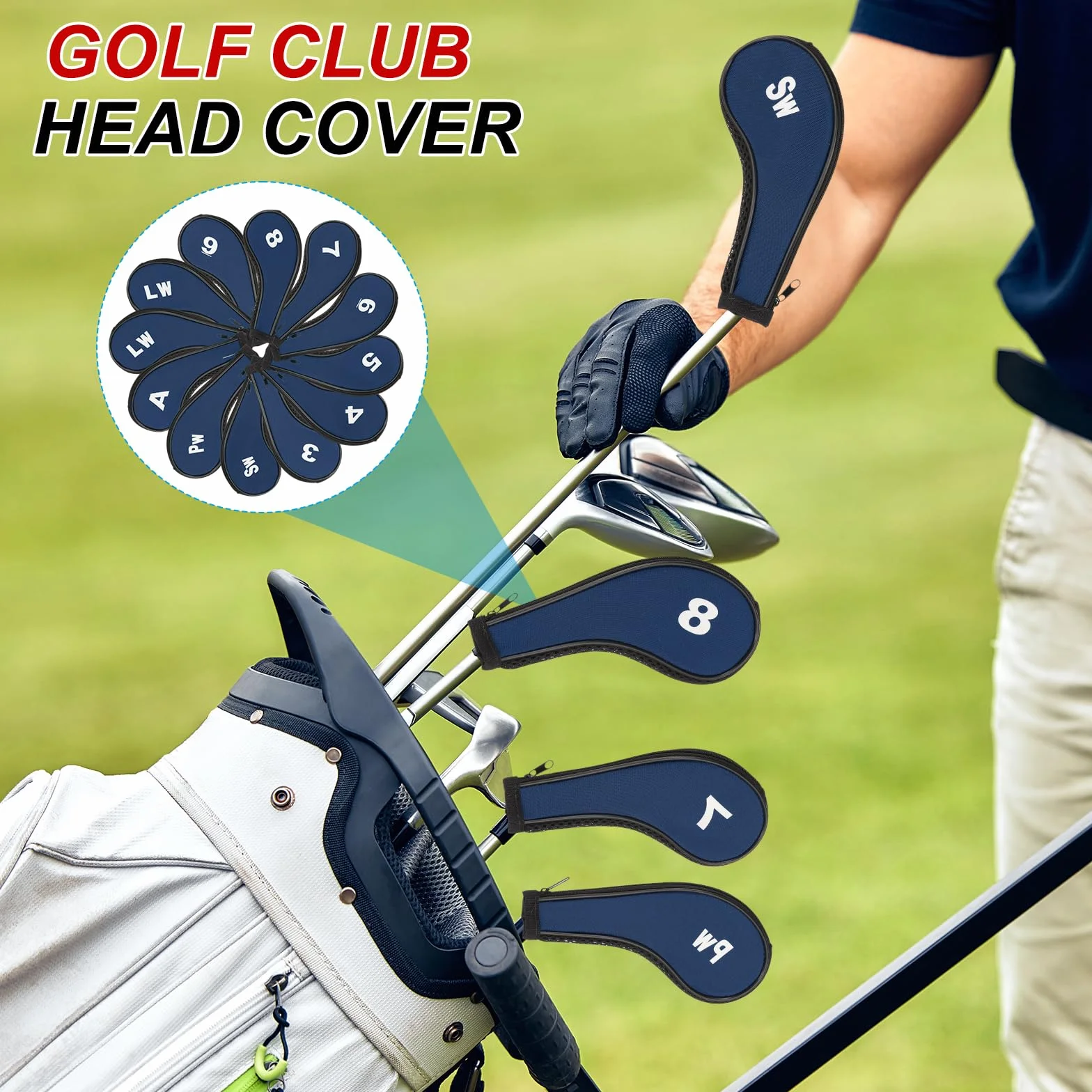 PATIKIL Housse pour Tête De Club De Golf, 12 Pcs Housses pour Fers De Golf en Néoprène Housse pour Driver Cadeaux pour Amateurs De Golf pour Hommes Femmes, Bleu Foncé/Noir
