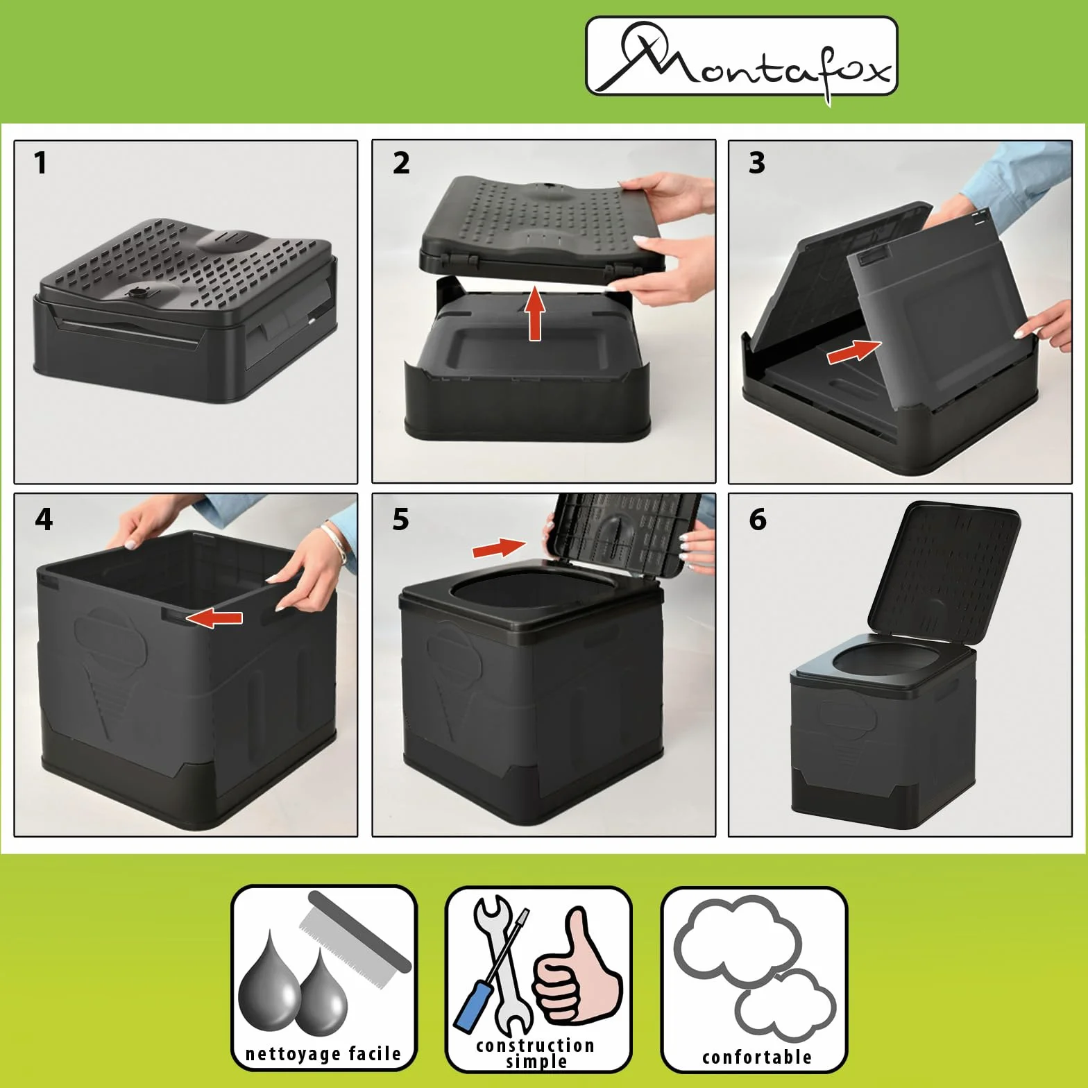 Montafox Toilette Portable Camping Max 150 kg Toilettes Mobiles WC Toilettes Pliables Sèches Séparées 12 Sachets Stables