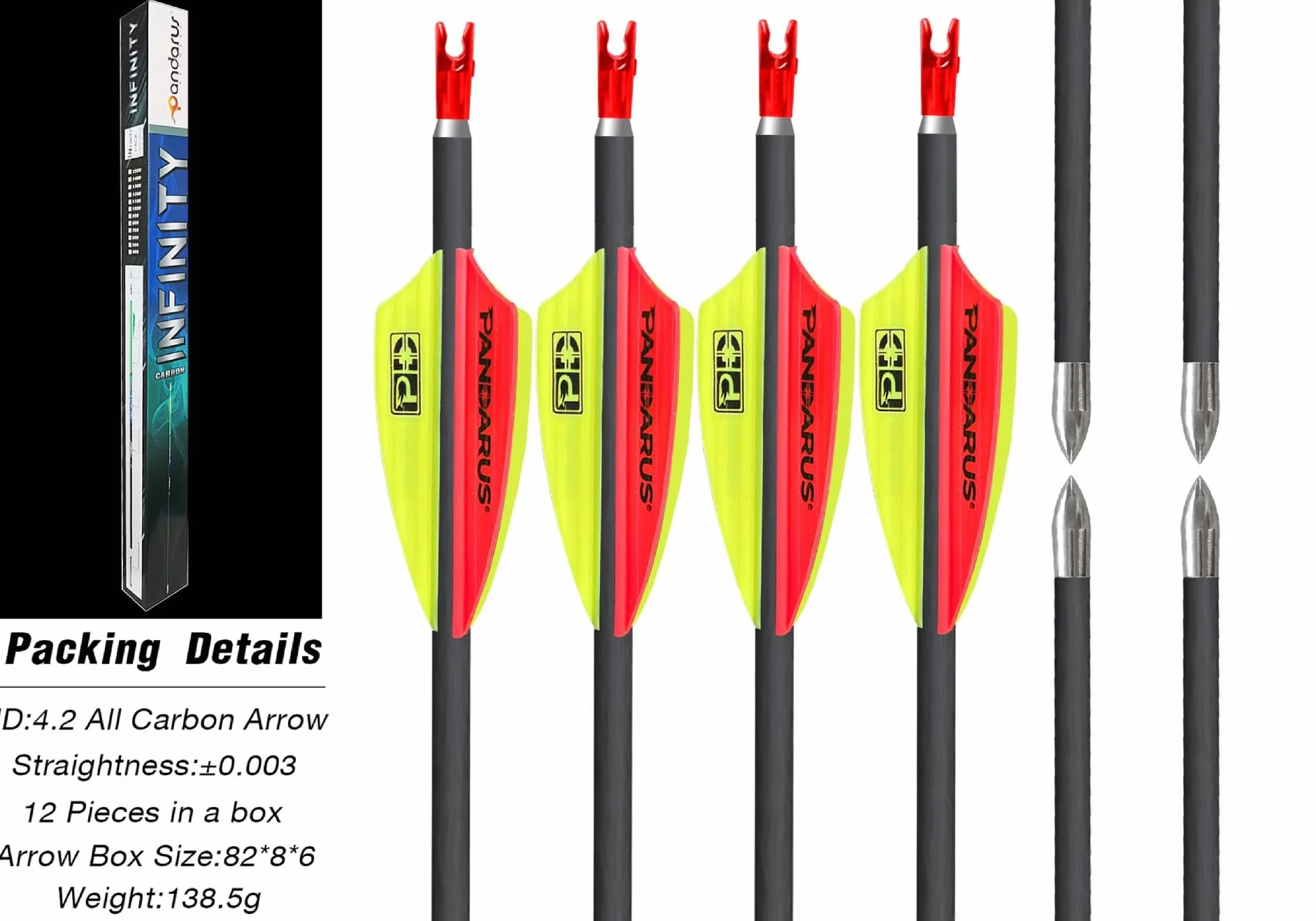 31" Flèche en Carbone Pur pour compétition Spine 200~1500 Flèches de Chasse ± 0,003" ID4,2 mm pour Arc Classique et Arc à poulies 12 pcs