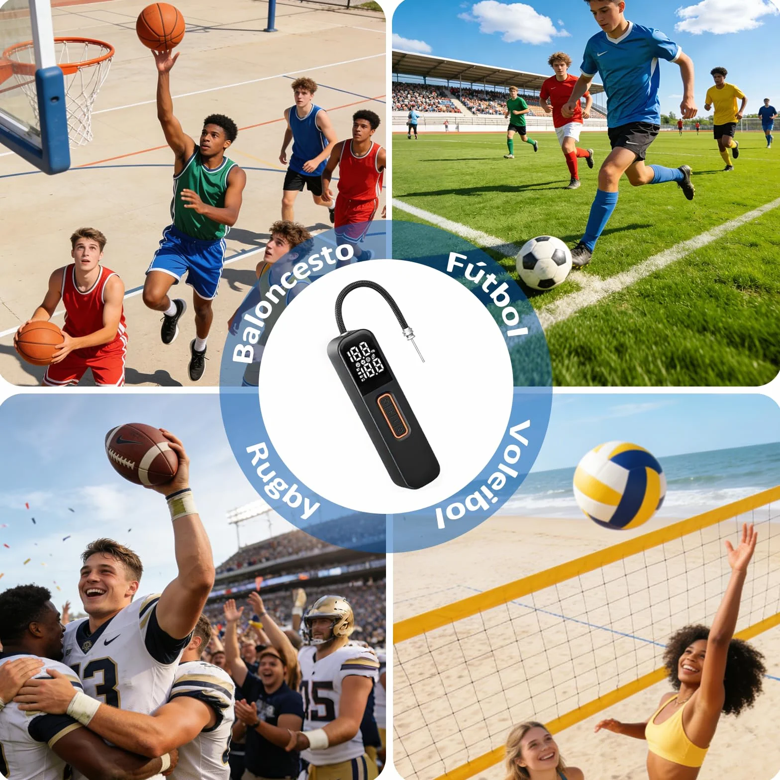 kissleaf Pompe à Ballon électrique Intelligente, Portable, gonflage Rapide de la Balle avec manomètre précis et écran LCD numérique pour Football, Basketball, Volley-Ball(2 Aiguilles et 1 buse)