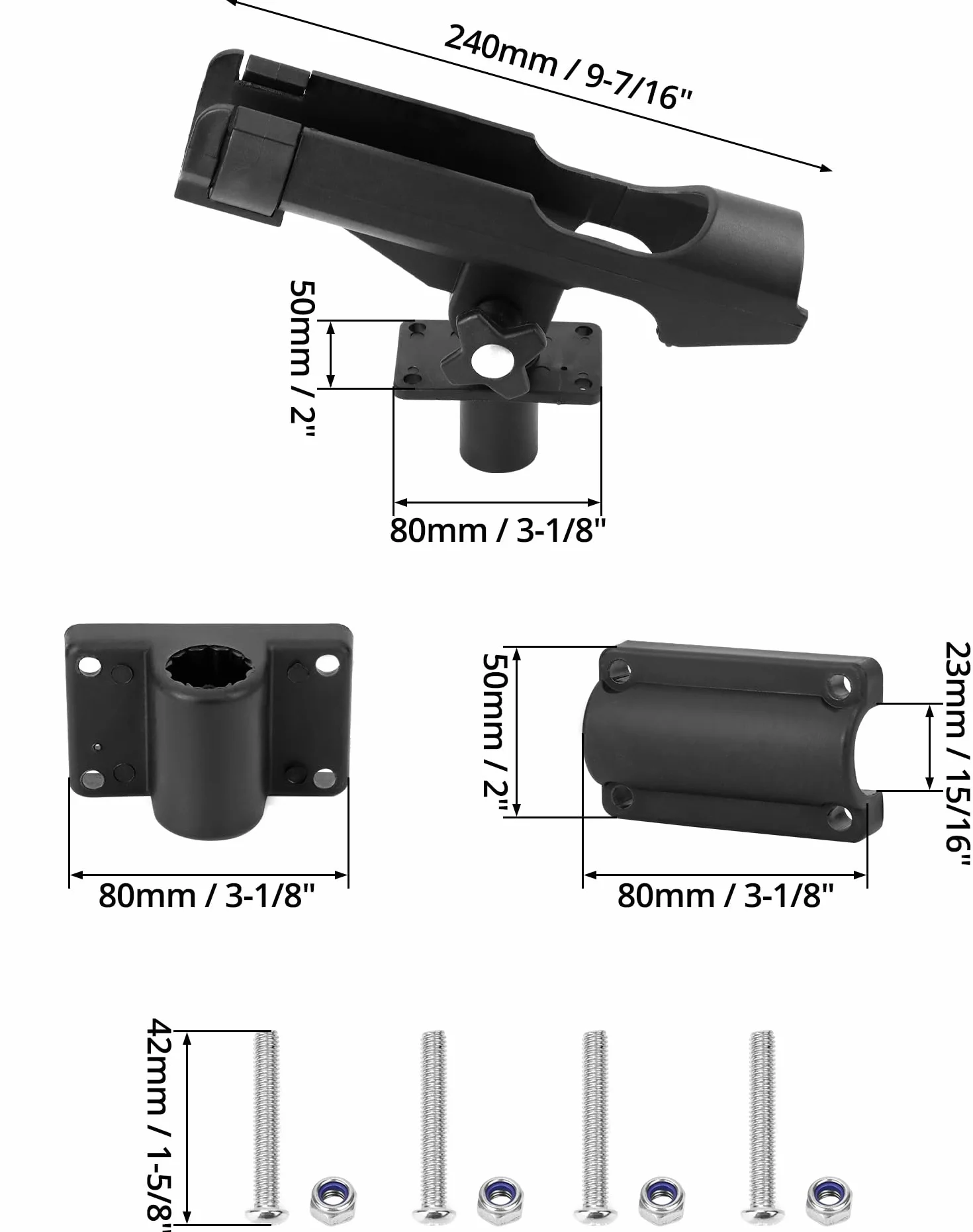 QWORK® 2 Pièces Support de Canne à Pêche - Réglable à 360 ° - Monter Horizontalement/sur des Murs/sur des Rails - pour Bateau Kayak