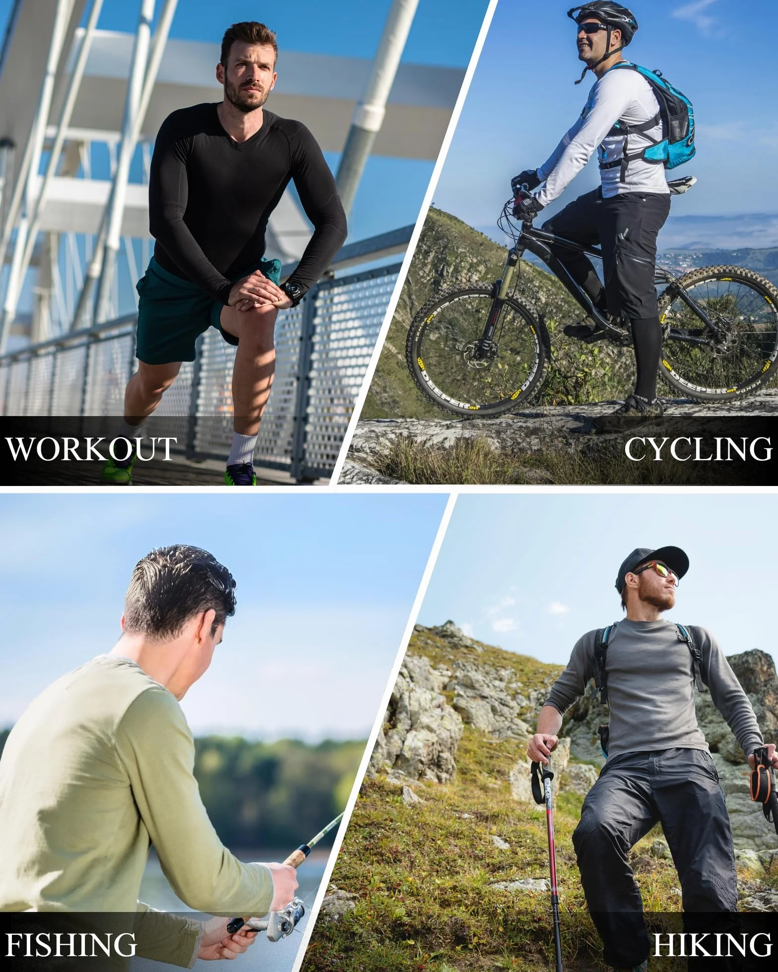FUXERT Lot de 3 Chemises Rashguard à Manches Longues pour Homme, Protection Solaire UPF 50+, séchage Rapide, entraînement et randonnée