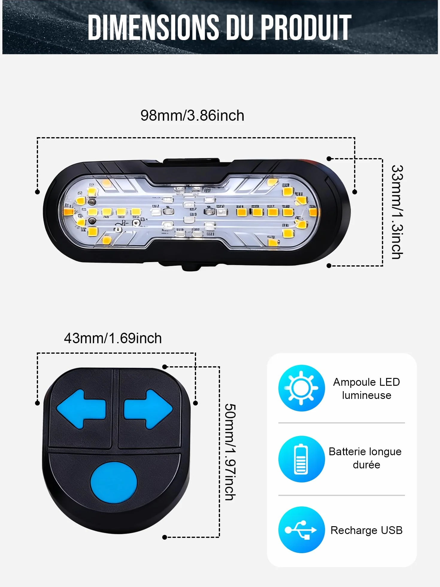Clignotant de Vélo avec Télécommande,Résistant à l'eau Feu Arrière de Vélo avec Klaxon Bell 70dB,6 Modes D'éclairage Rechargeable par USB,Accessoires Vélo VTT pour Cyclisme