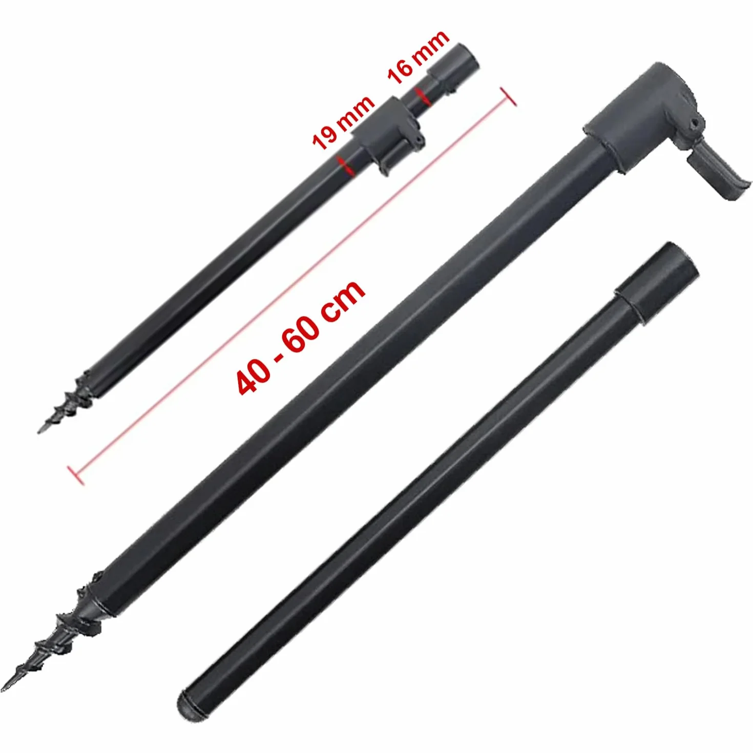 Hirisi Lot de 2 supports de cannes à pêche réglables en différentes longueurs de 30 à 90 cm avec filetage et piquet de tarière comme support de canne à pêche en aluminium
