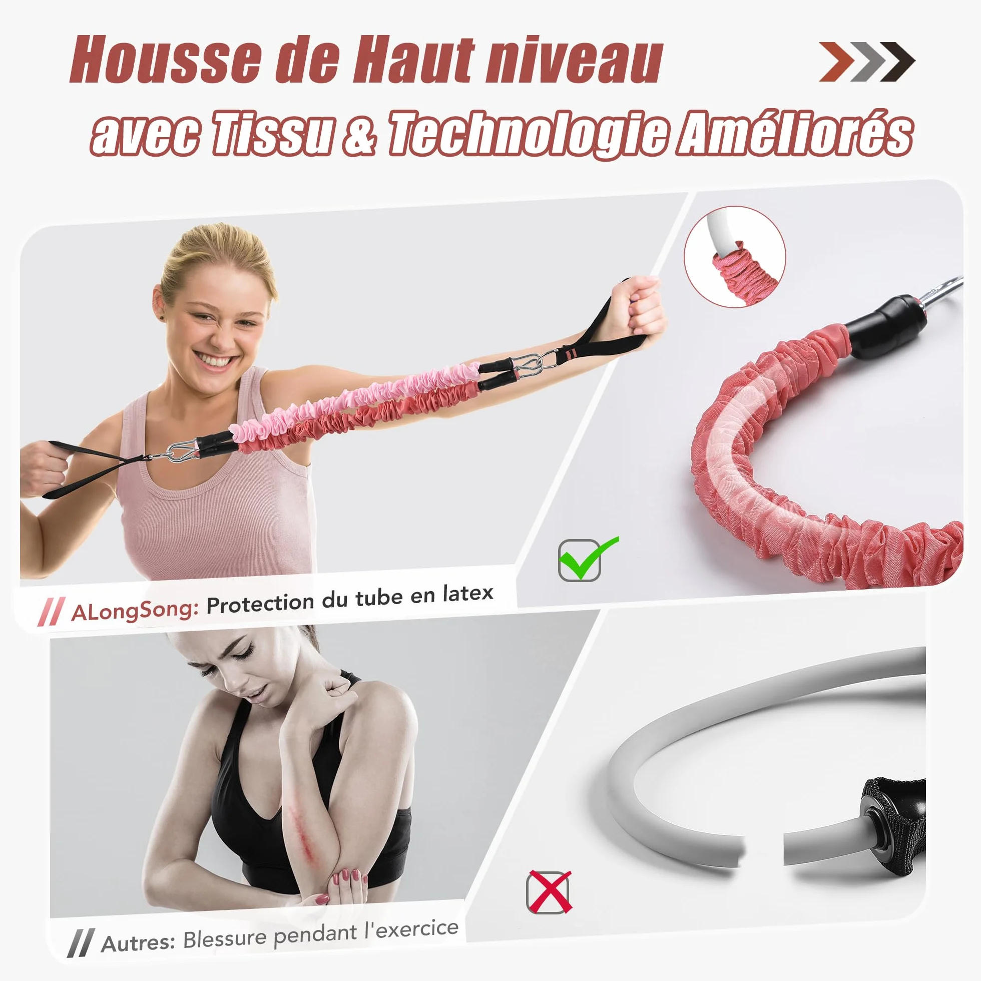 ALongSong Elastiques de Musculation Barre de Pilates avec 6 Bandes de Résistance Élastique 180LBS ou 240LBS Ancrage de Porte Réglable Amovible pour Sport Maison Fitness Yoga Étirement Squat