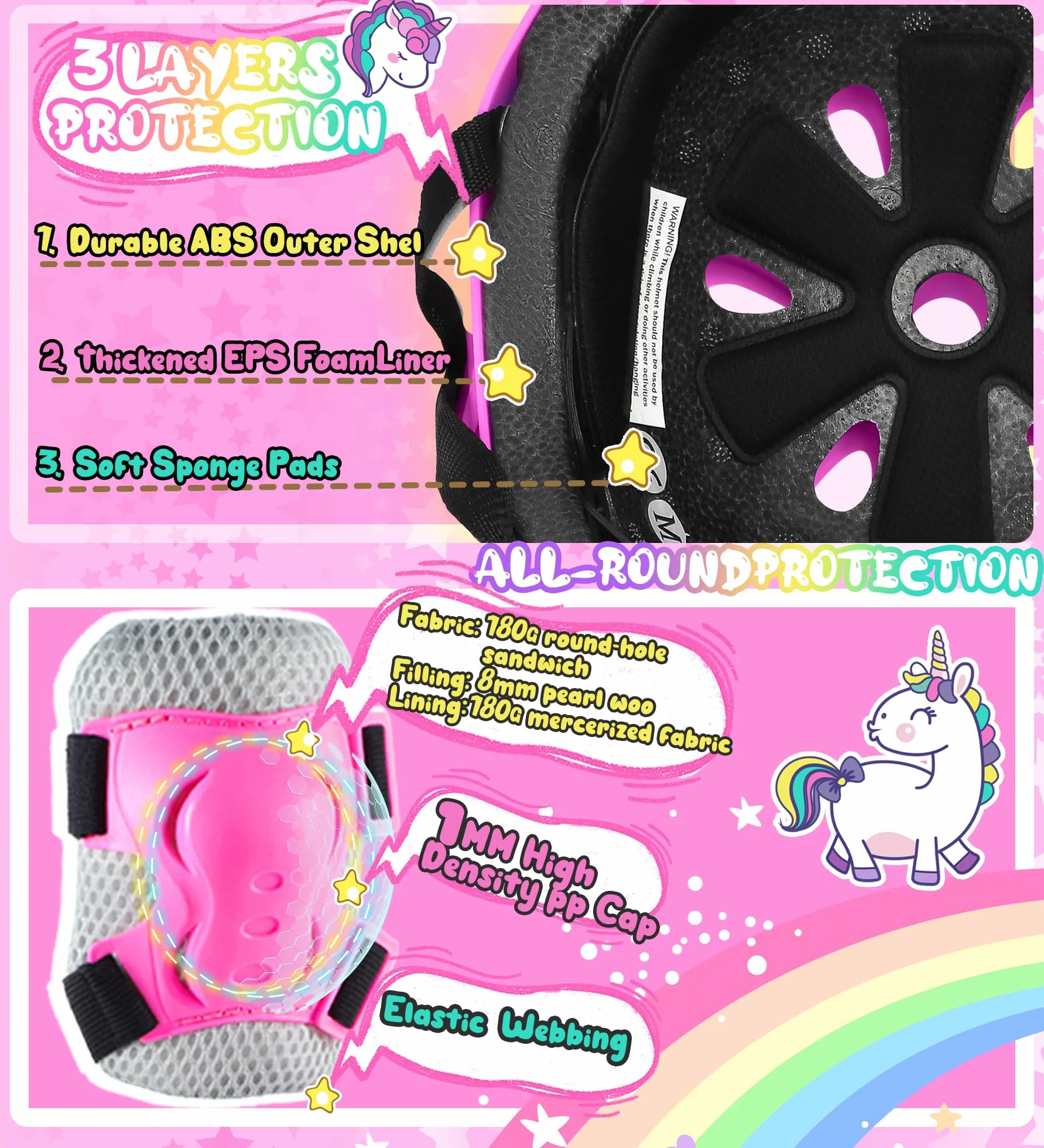 Licorne Protection Roller Enfant Fille Genouillères pour Enfants Equipement de Protection avec Sac de Transport pour Scooters Vélos Inline Skates Skateboard