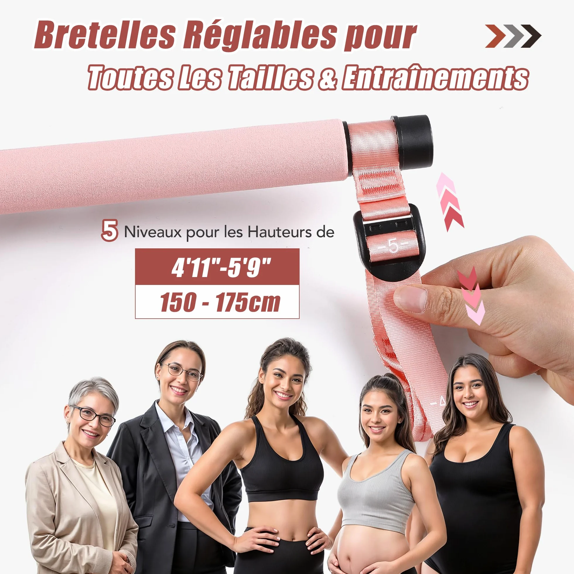 ALongSong Elastiques de Musculation Barre de Pilates avec 6 Bandes de Résistance Élastique 180LBS ou 240LBS Ancrage de Porte Réglable Amovible pour Sport Maison Fitness Yoga Étirement Squat