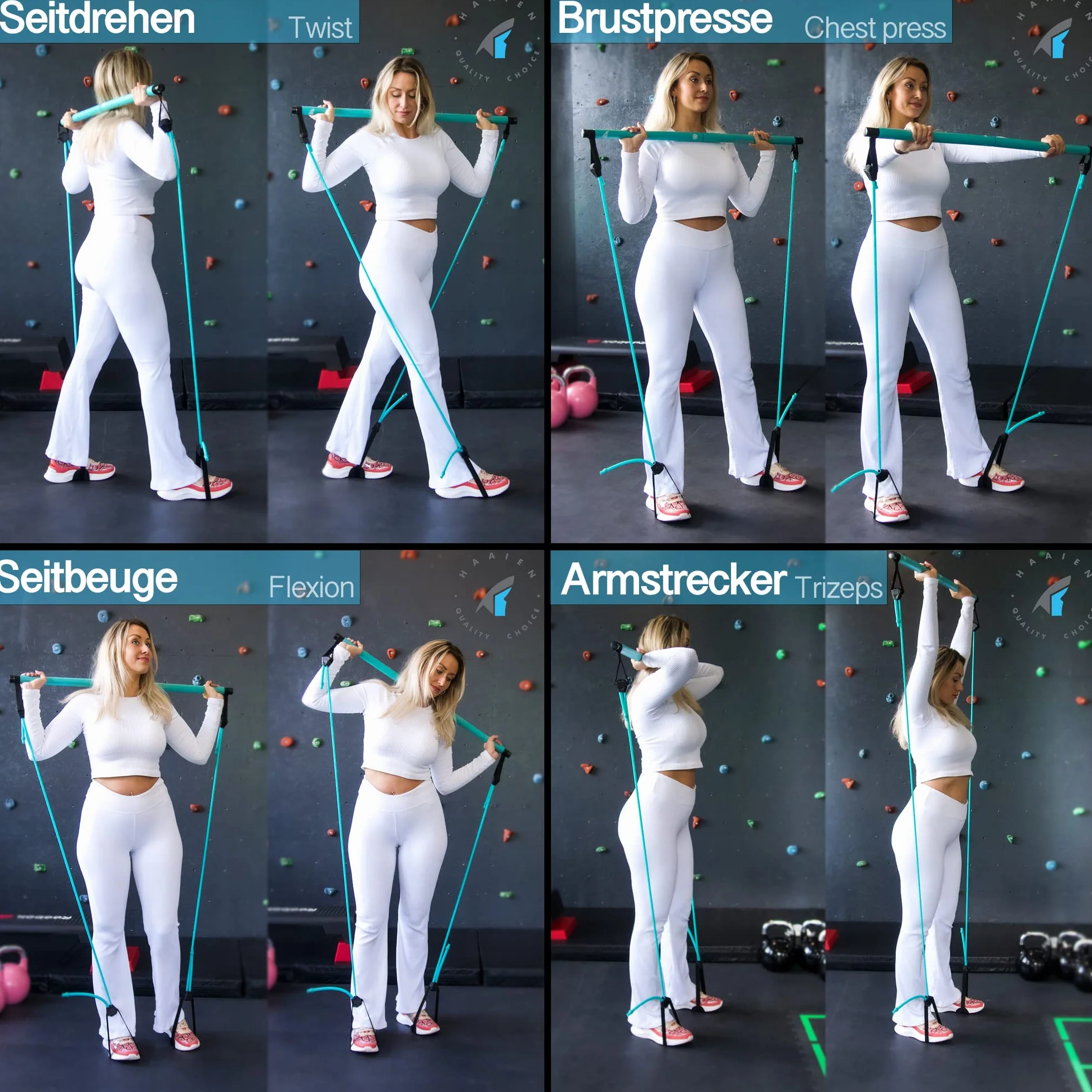 HAAIEN Barre de Pilates avec Bandes rsistance Appareil Fitness Multifonction pour la Maison Sport Un entranement Efficace Tout Le Corps Home Gym Training Les Femmes et Hommes Bleu