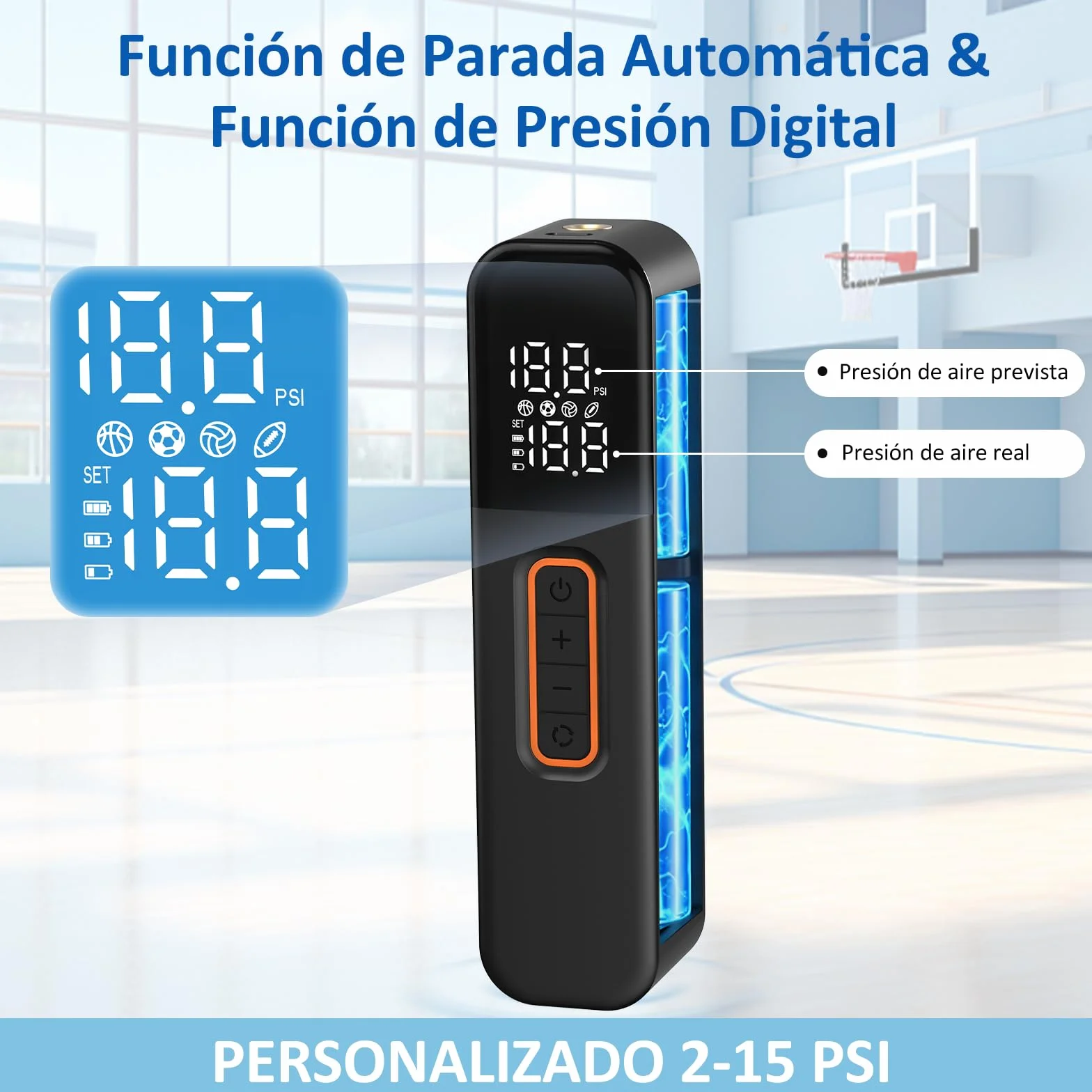 kissleaf Pompe à Ballon électrique Intelligente, Portable, gonflage Rapide de la Balle avec manomètre précis et écran LCD numérique pour Football, Basketball, Volley-Ball(2 Aiguilles et 1 buse)