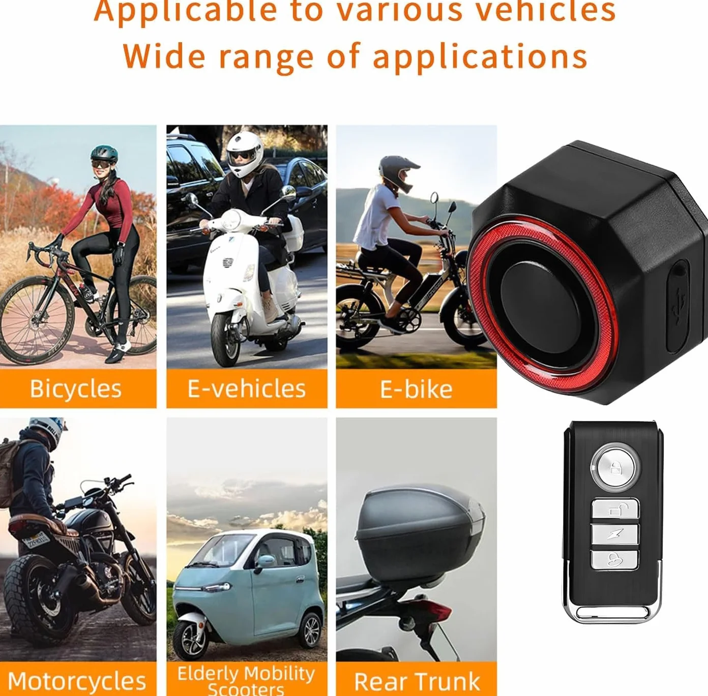 QUMOX SF33R Feu Arrière Vélo avec Alarme, Recharge USB-C, Feu Stop Intelligent, IP65 Étanche, Télécommande, Sirène Anti-Vol pour Vélo, VAE, Trottinette