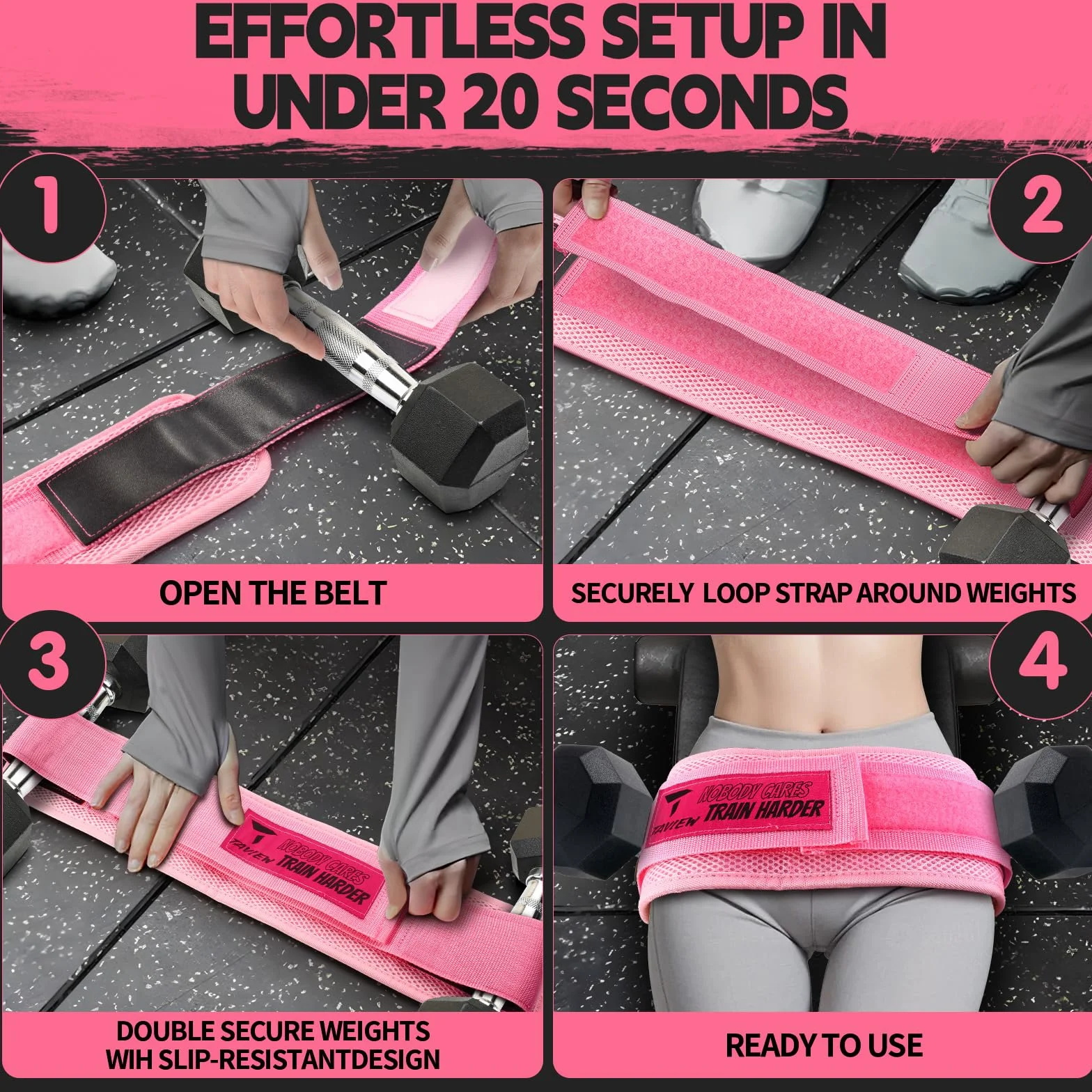 TAVIEW Ceinture de musculation en cuir rose pour gym et pilates, équipement de fitness pour entraînement des fesses avec haltères, kettlebells pour fentes, squat inversé