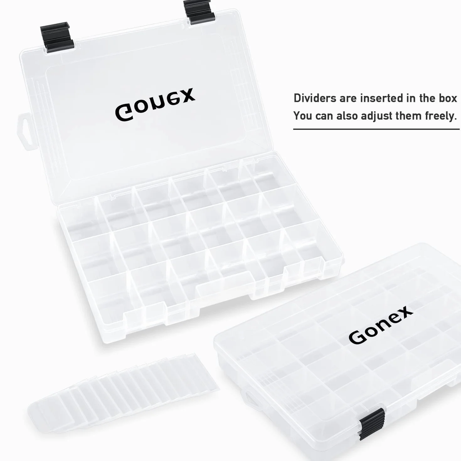 Gonex boîtes à appâts de pêche en plastique transparent avec séparateurs réglables