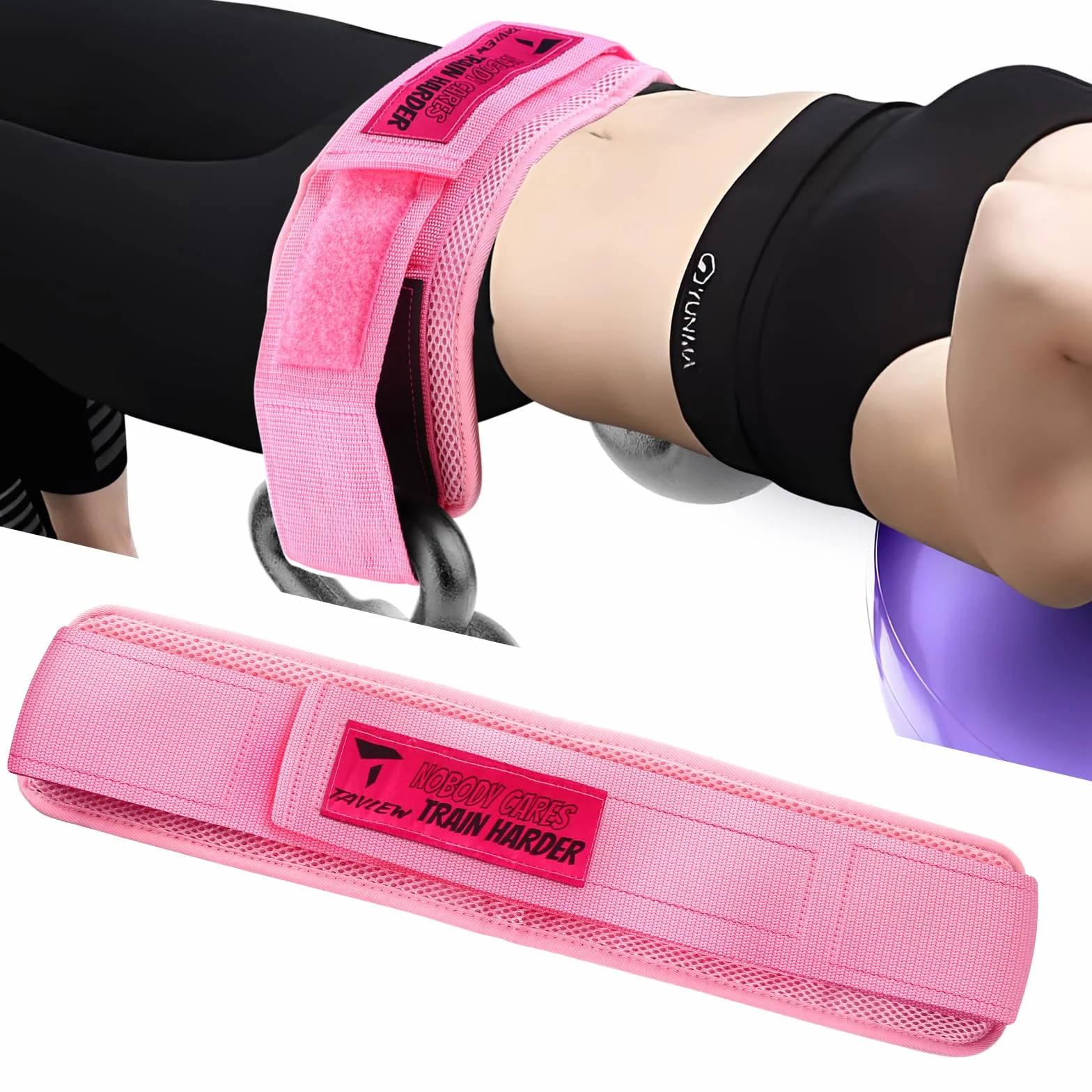 TAVIEW Ceinture de musculation en cuir rose pour gym et pilates, équipement de fitness pour entraînement des fesses avec haltères, kettlebells pour fentes, squat inversé