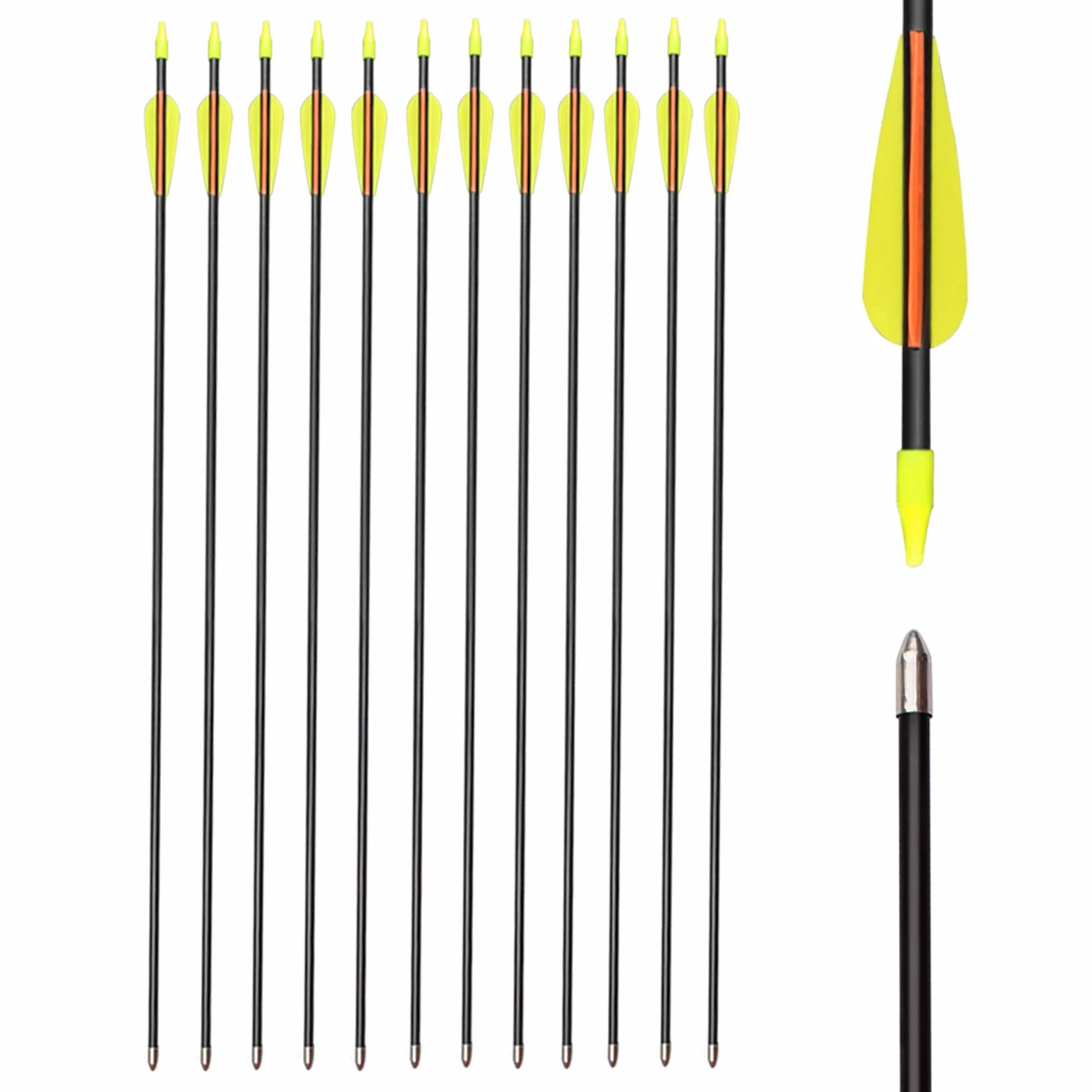 Flèches en Fibre de Verre Flèches d'entraînement 30 Pouces avec Tube de Support de flèche Arcs Classiques en Verre de sécurité adaptés aux Jeunes Enfants Femme débutant
