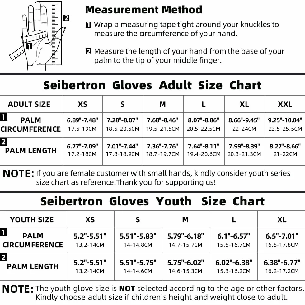 Seibertron B-A-R Pro 2.0 Signature Gants de Baseball/Softball Batting Gloves Super Grip Finger Fit for Adult and Youth/Adulte and Junior