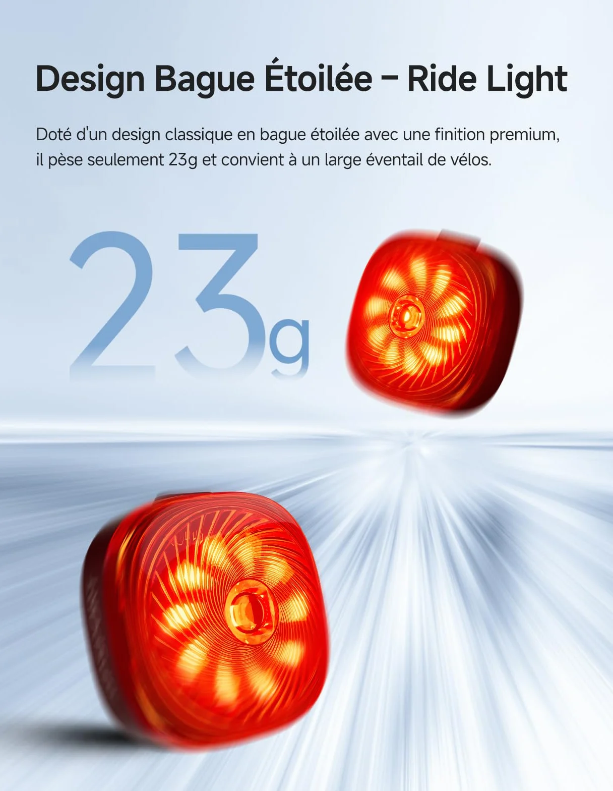 iGPSPORT TL50 Feu Arriere Velo IPX7 6 Modes 1.2 km Avertissement Freinage