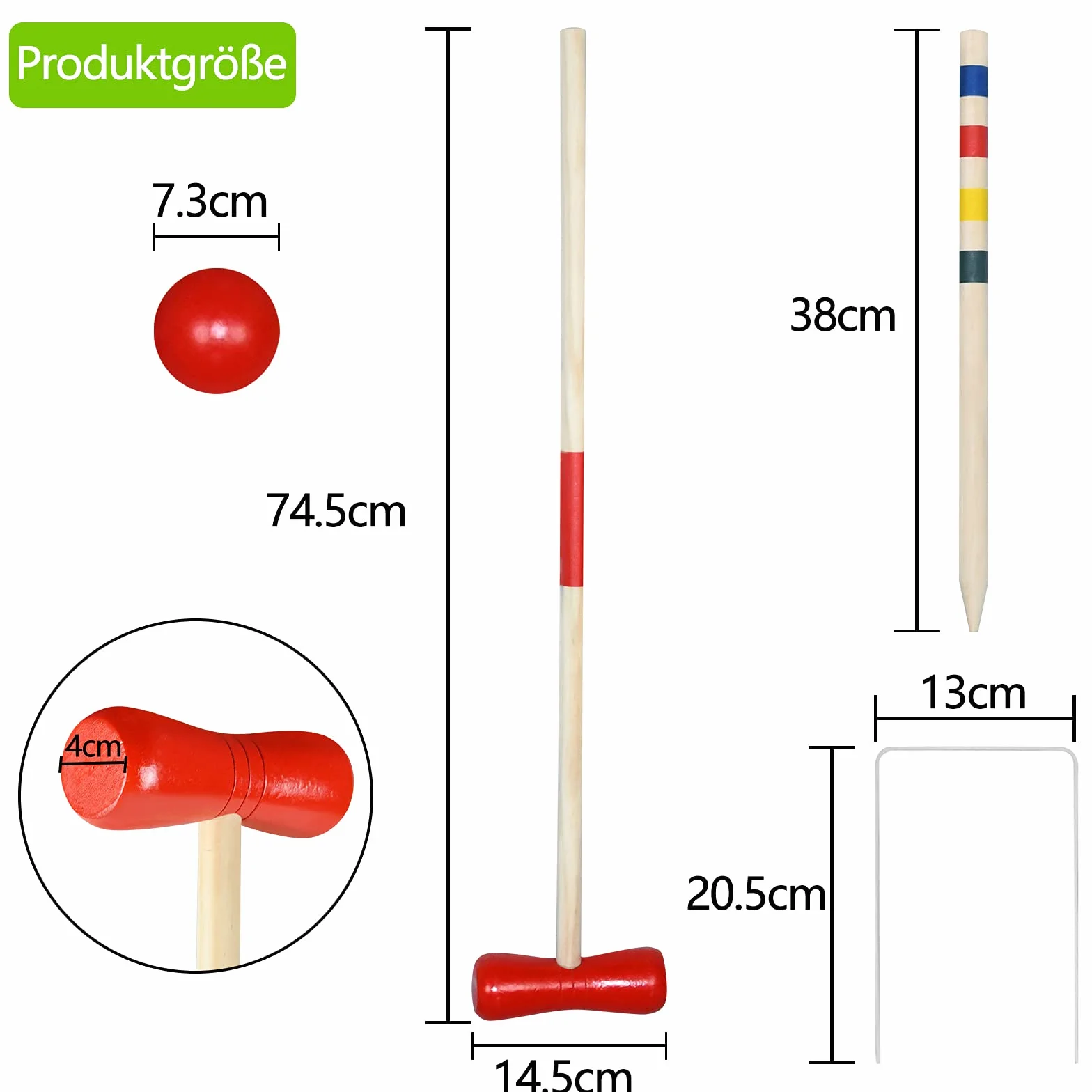 Kit de croquet en bois pour 4 joueurs, jeu de plein air