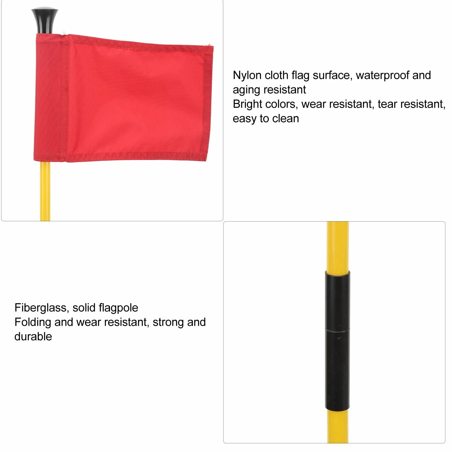 Ensemble de drapeaux pour trous de golf, tige de drapeau portable détachable en 2 sections pour mini green de putting, entraînement dans la cour avec trou de drainage et drapeau en (Rouge)