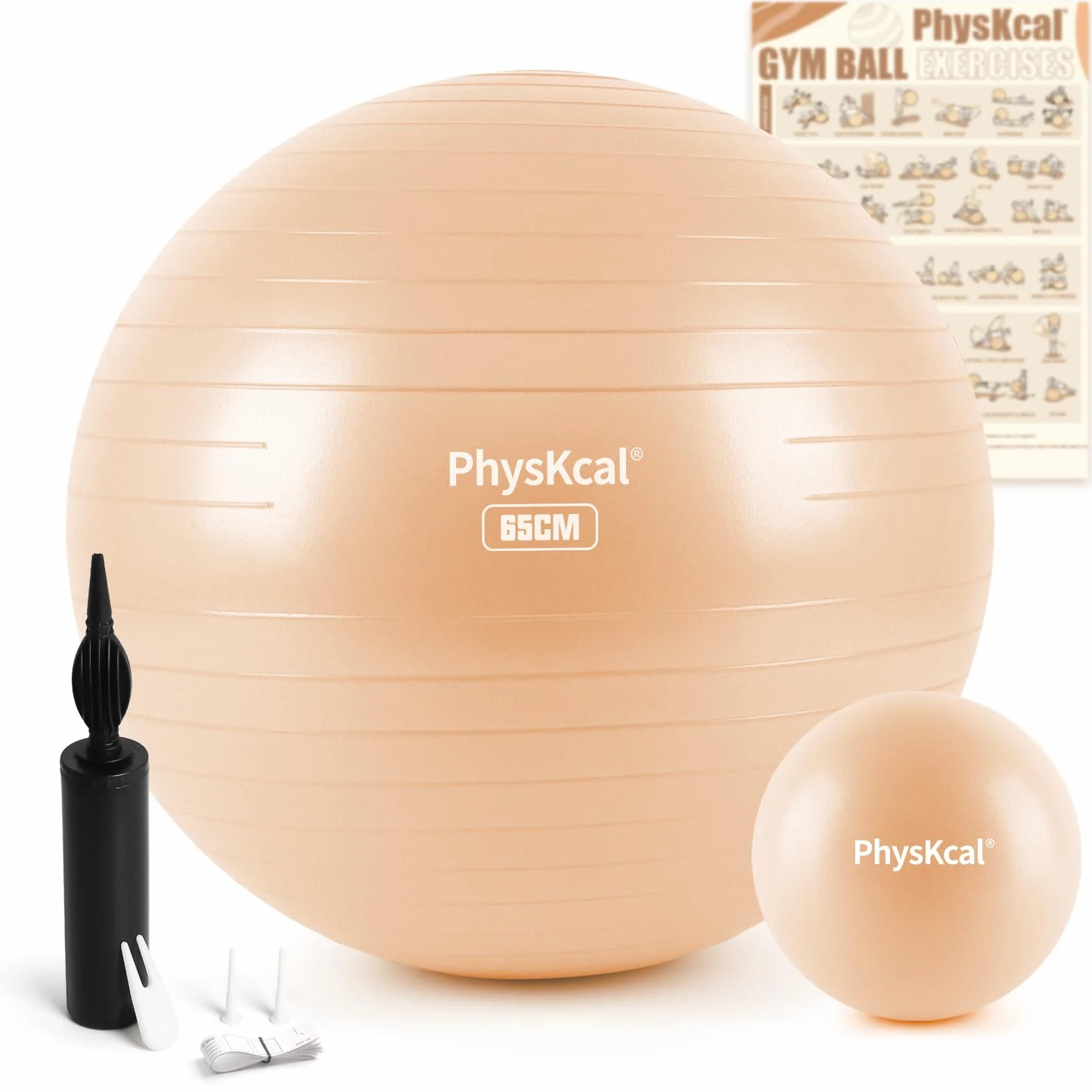 PhysKcal Ballon de Pilates 55-85cm Anti-dérapant Yoga Ball Swiss Ball avec Pompe