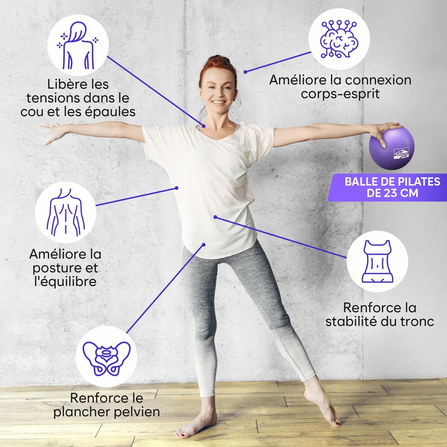 Kit Pilates Maison – Cercle Pilates Accessoires avec Mini Ballon, 4 Bandes de Résistance, Poster & Sac – Équipement pour Renforcement Musculaire, Gainage & Yoga à Domicile