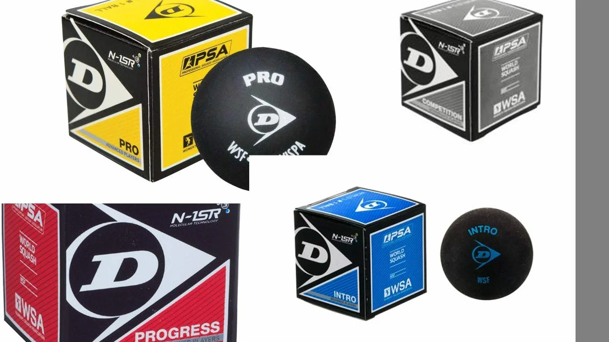 Dunlop Lot de 4 balles de squash mélangées Bleu jaune rouge