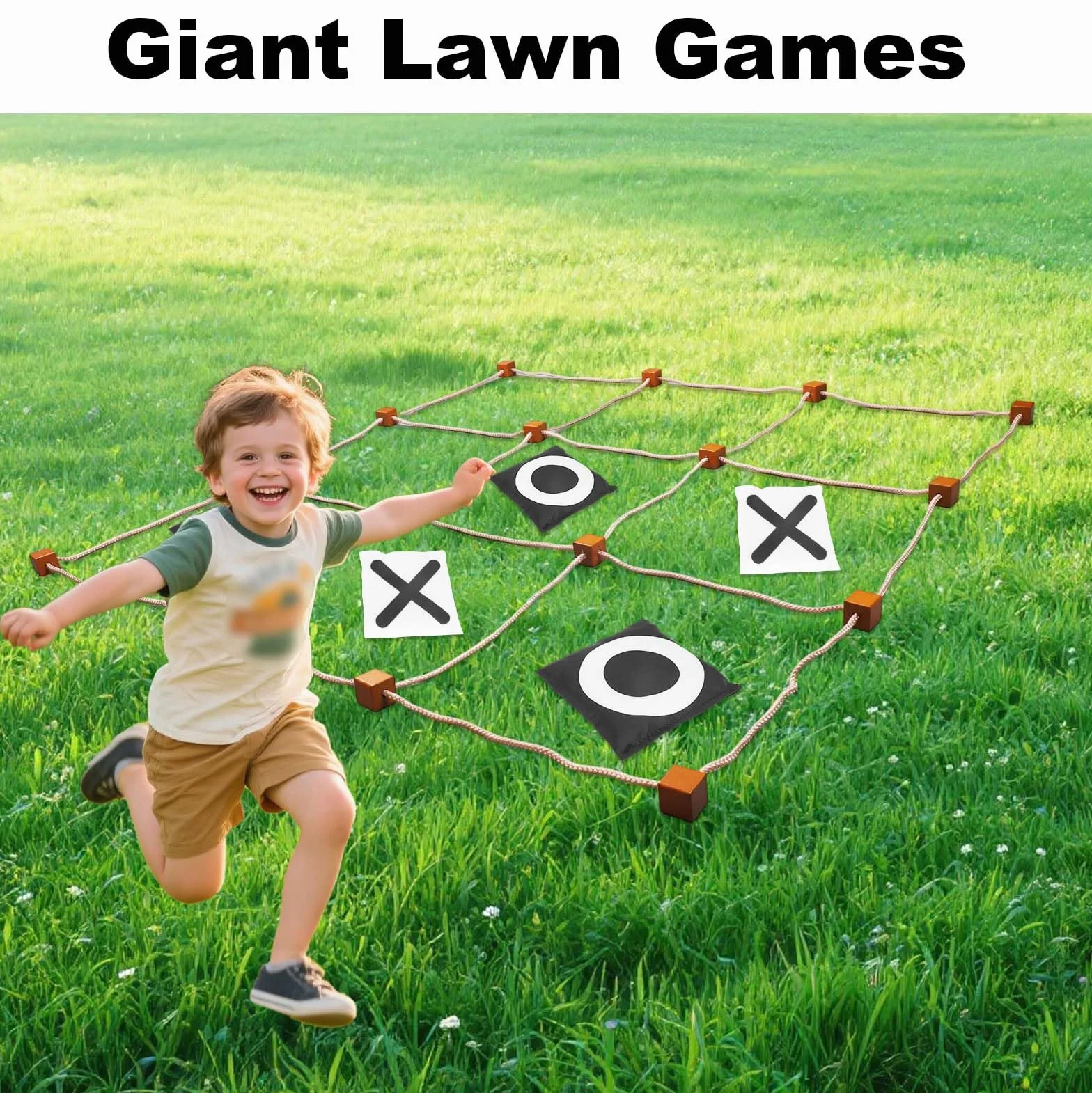 Jeu de Morpion Géant d'Extérieur 90x90cm Lancer Sacs Haricots pour Enfants Adultes