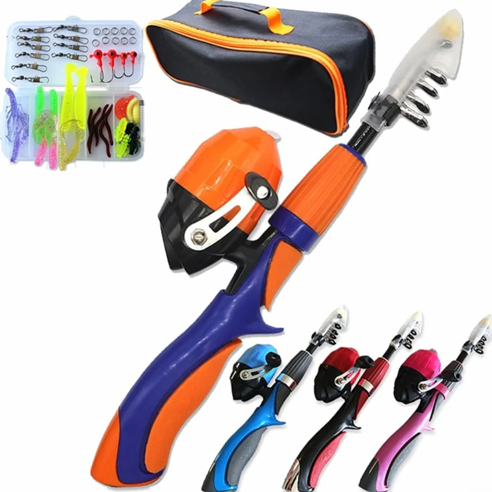 Canne à pêche compacte pour enfants avec moulinet et leurres, idéale pour les parents et les enfants, parfaite pour les aventures en famille