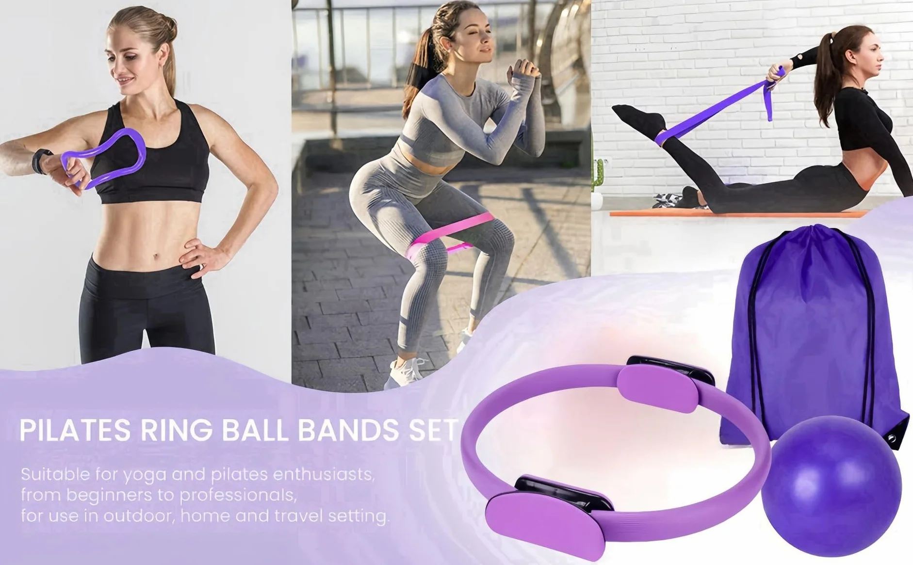 Générique Kit Pilates Maison, Better Pilates Accessoires 13 pcs, Anneau de Yoga 30 cm, Ballon 25 cm, Bandes de Résistance, Accessoires d'Entraînement à Domicile