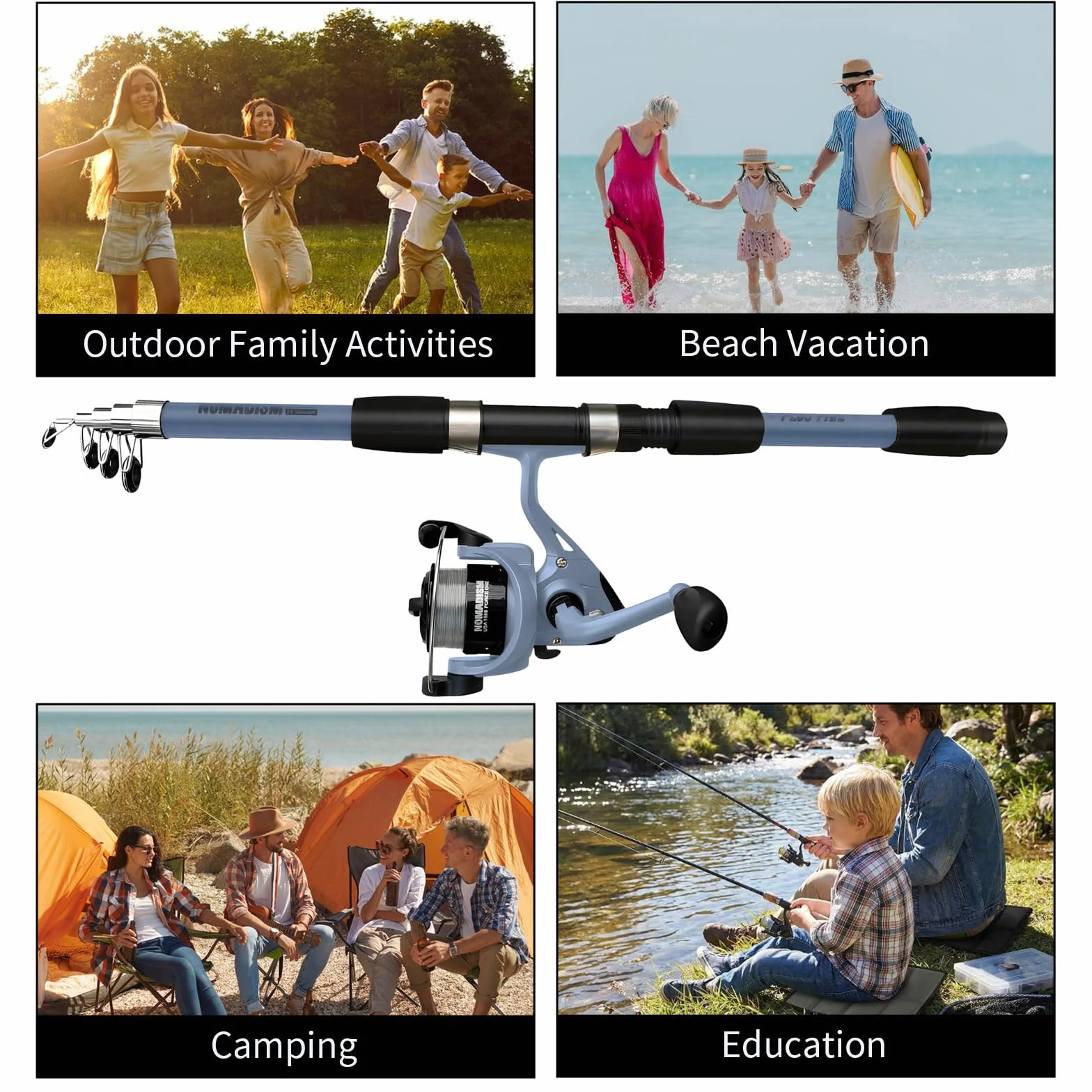 Ensemble de pêche pour Enfants Canne télescopique Fibre de Carbone Ultra légère