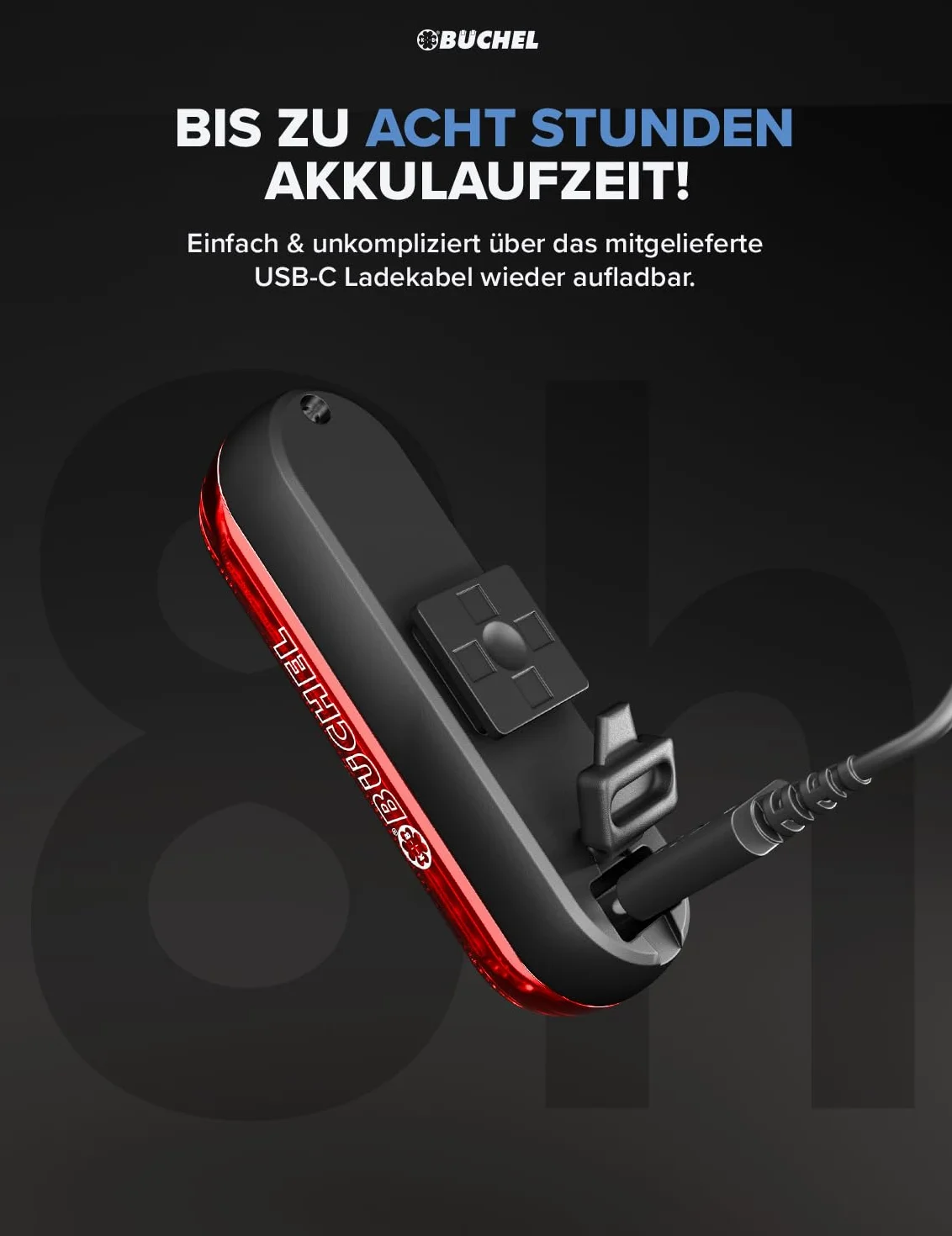 Büchel Feu arrière de vélo LED I Rechargeable I Homologué StVZO I Feu arrière de vélo Ebike Feu arrière LED