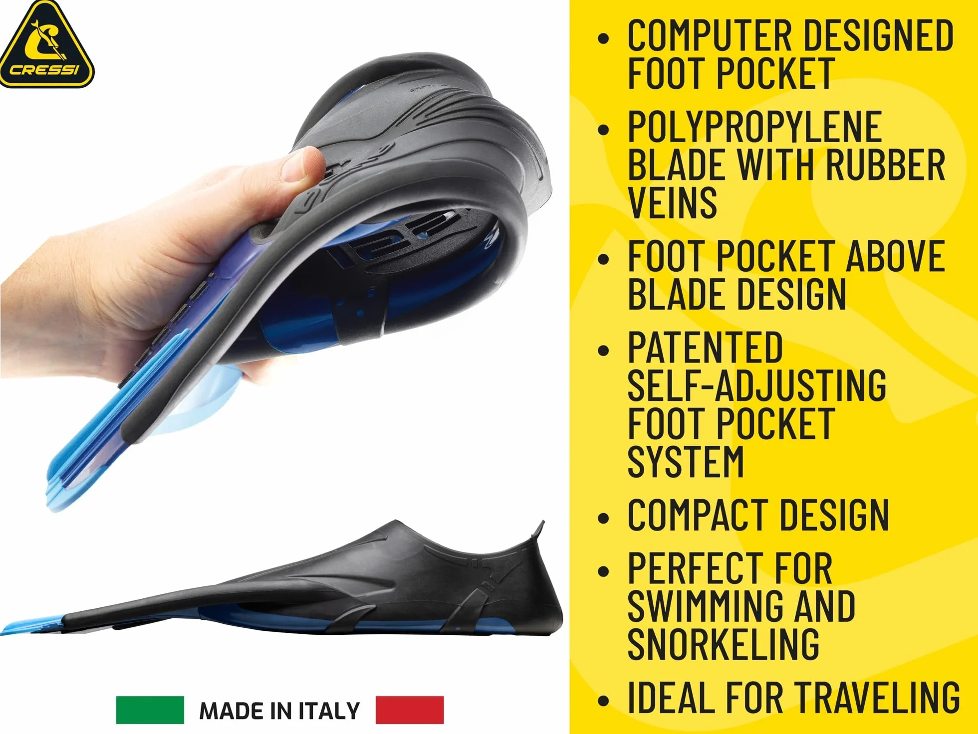 Cressi Agua Short Fins - Palmes Courtes Légères et Réactives pour la Natation et Snorkeling, Unisexe Adultes et Enfants