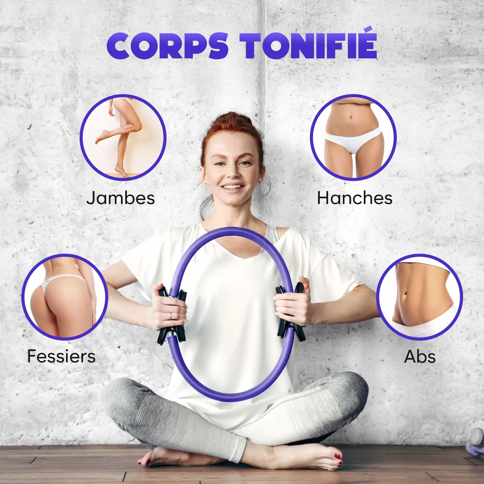 Kit Pilates Maison – Cercle Pilates Accessoires avec Mini Ballon, 4 Bandes de Résistance, Poster & Sac – Équipement pour Renforcement Musculaire, Gainage & Yoga à Domicile