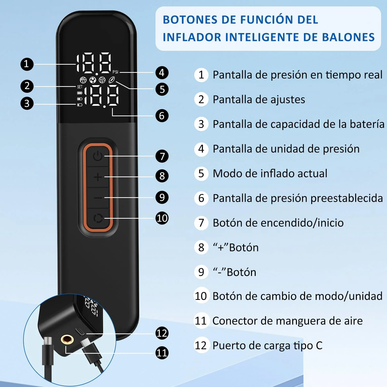 kissleaf Pompe à Ballon électrique Intelligente, Portable, gonflage Rapide de la Balle avec manomètre précis et écran LCD numérique pour Football, Basketball, Volley-Ball(2 Aiguilles et 1 buse)