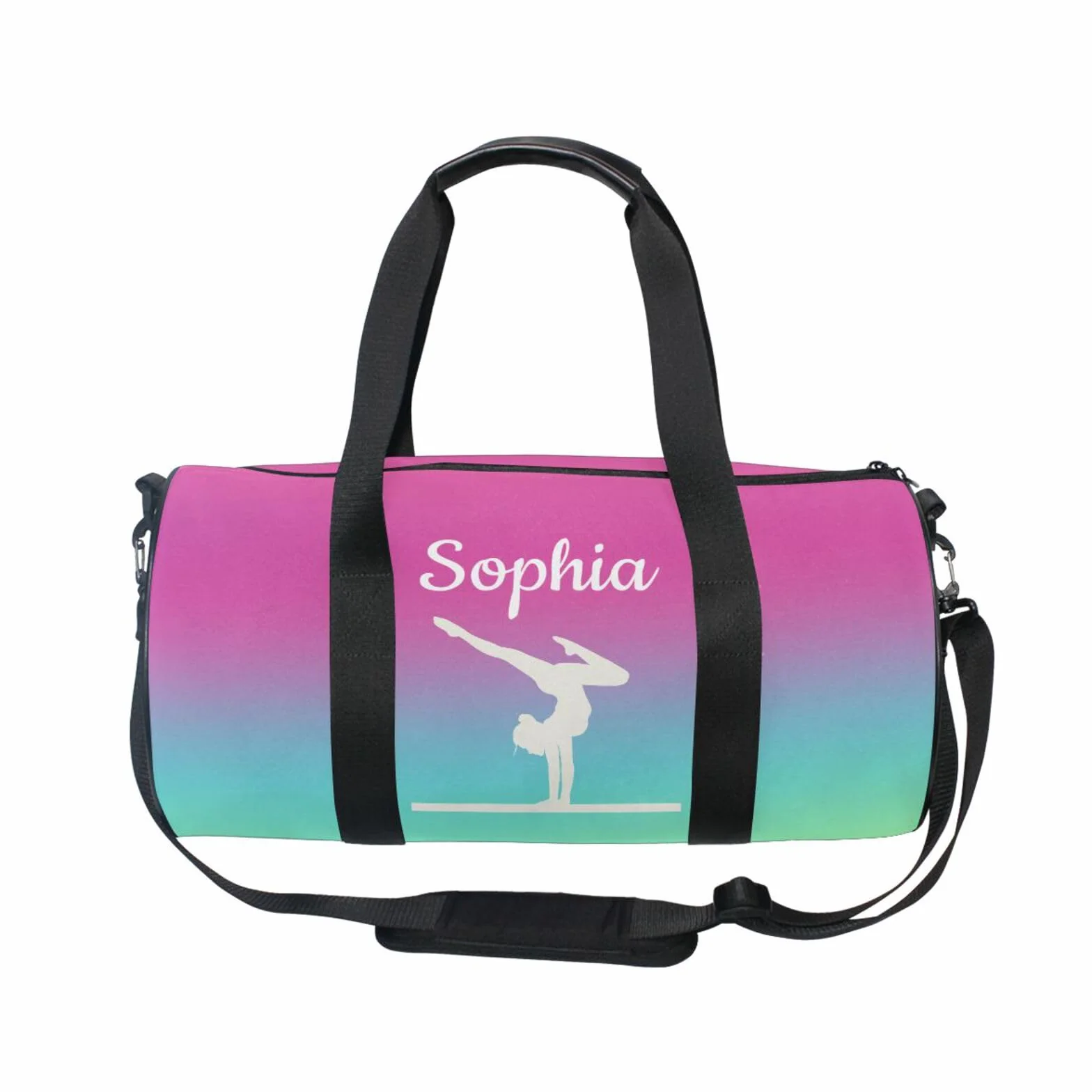 Sac de sport personnalisé pour filles avec motif dégradé corail - Nom personnalisé - Sac de gym pour enfants - Sacs de danse - Équipement de gymnastique - Rangement - Cadeaux de gymnastique pour