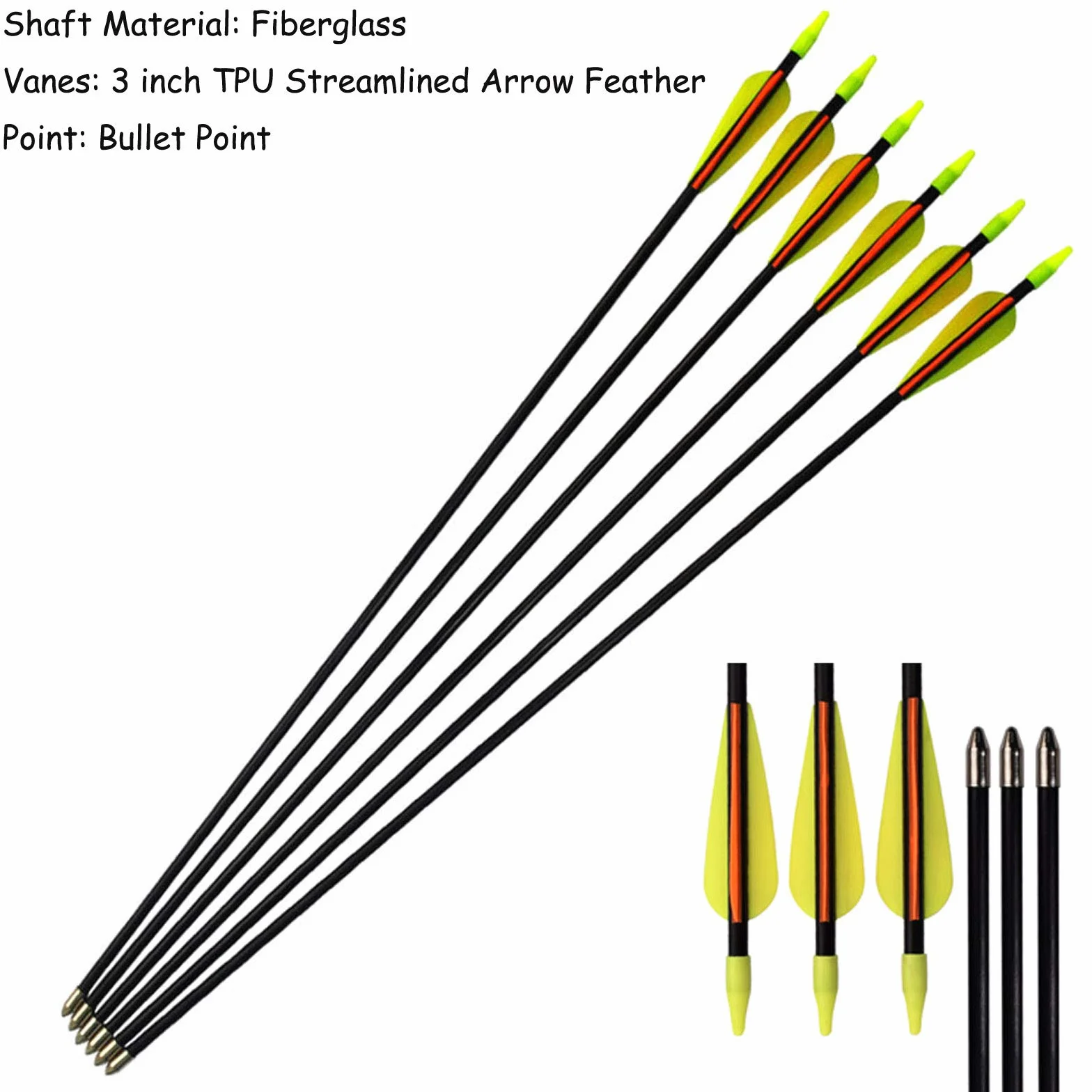 Flèches en Fibre de Verre Flèches d'entraînement 30 Pouces avec Tube de Support de flèche Arcs Classiques en Verre de sécurité adaptés aux Jeunes Enfants Femme débutant