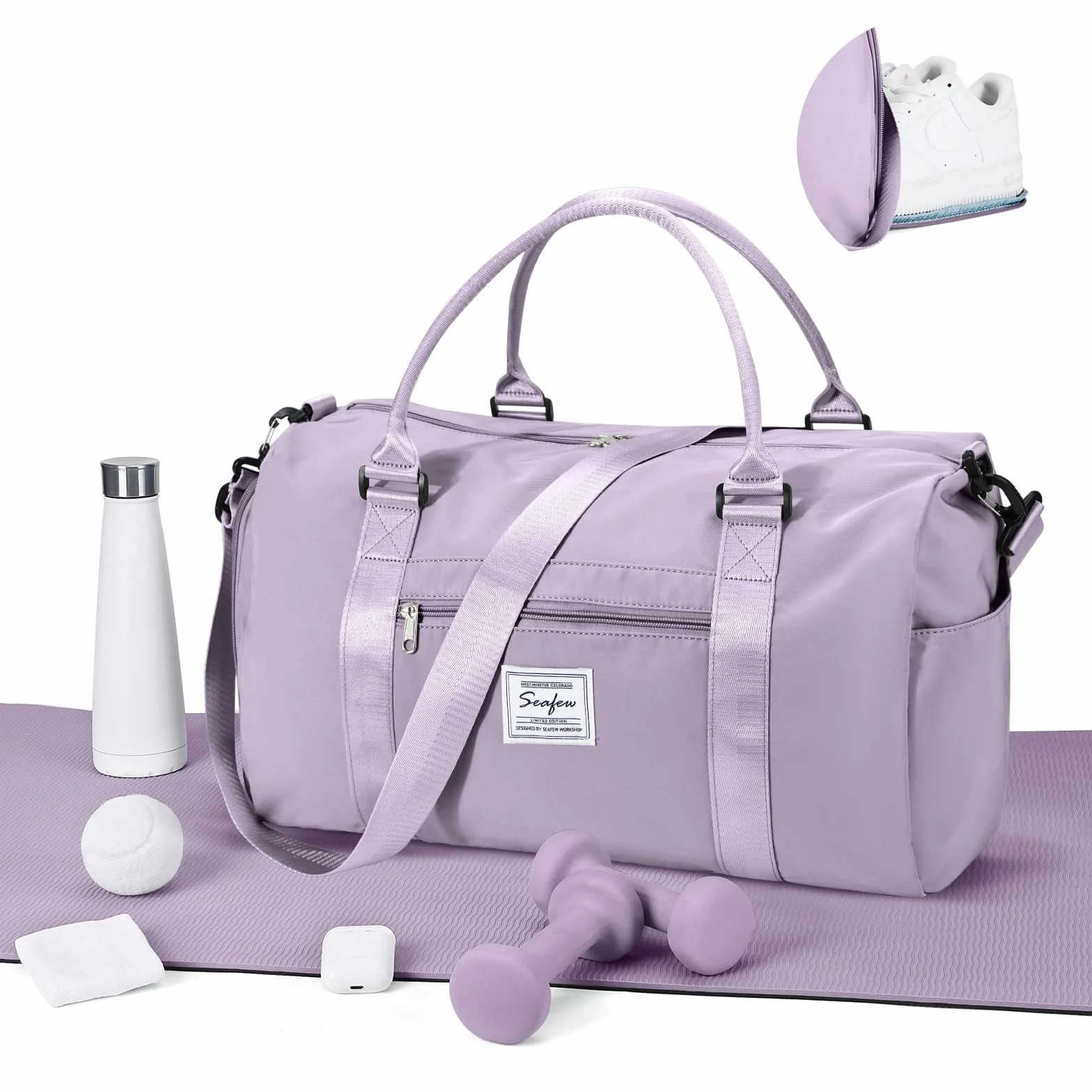 Sac de Sport Femme Homme Léger avec Compartiment Chaussures Poche Humide Duffle Bag Violet A11