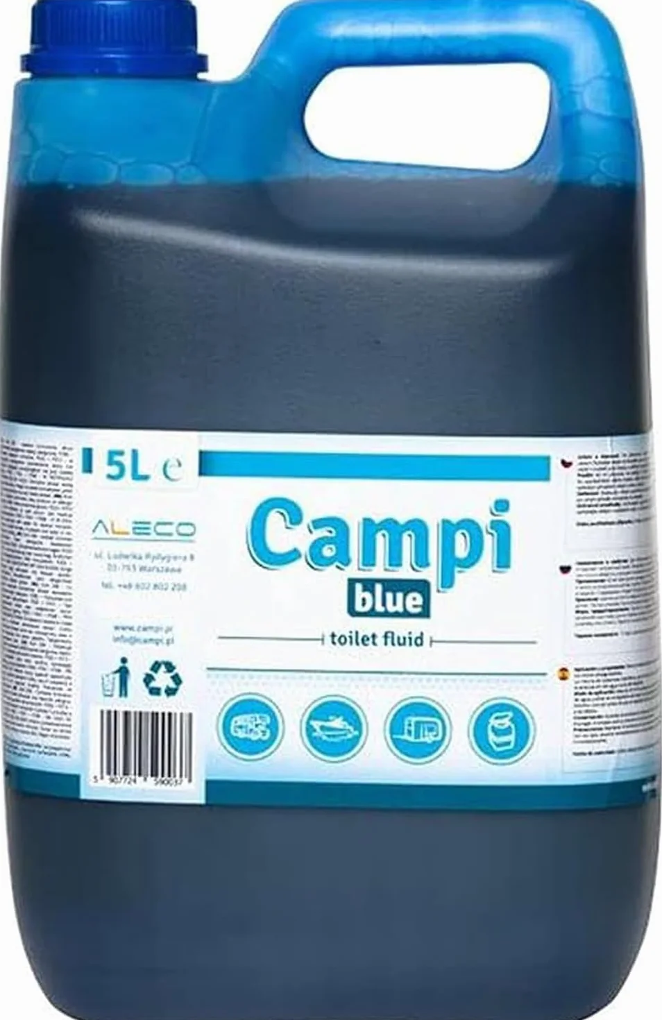 CAMPI Blue 5L – Liquide sanitaire & additif pour toilettes de camping – Produit chimique WC pour toilettes – Pour réservoir d’eaux usées de caravane et camping-car