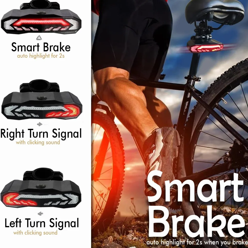 Feu arrière d'alarme de vélo sans Fil avec Signal de Virage IP65 feu arrière de Frein de vélo USB à télécommande imperméable